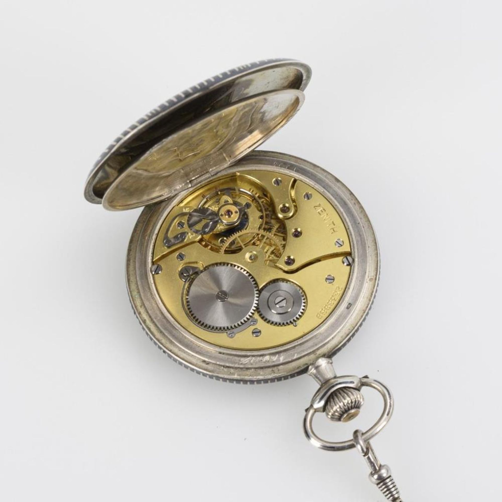 Silberne Savonette mit Niello-Dekor und silberner Uhrenkette.. Zenith. - Bild 5 aus 5