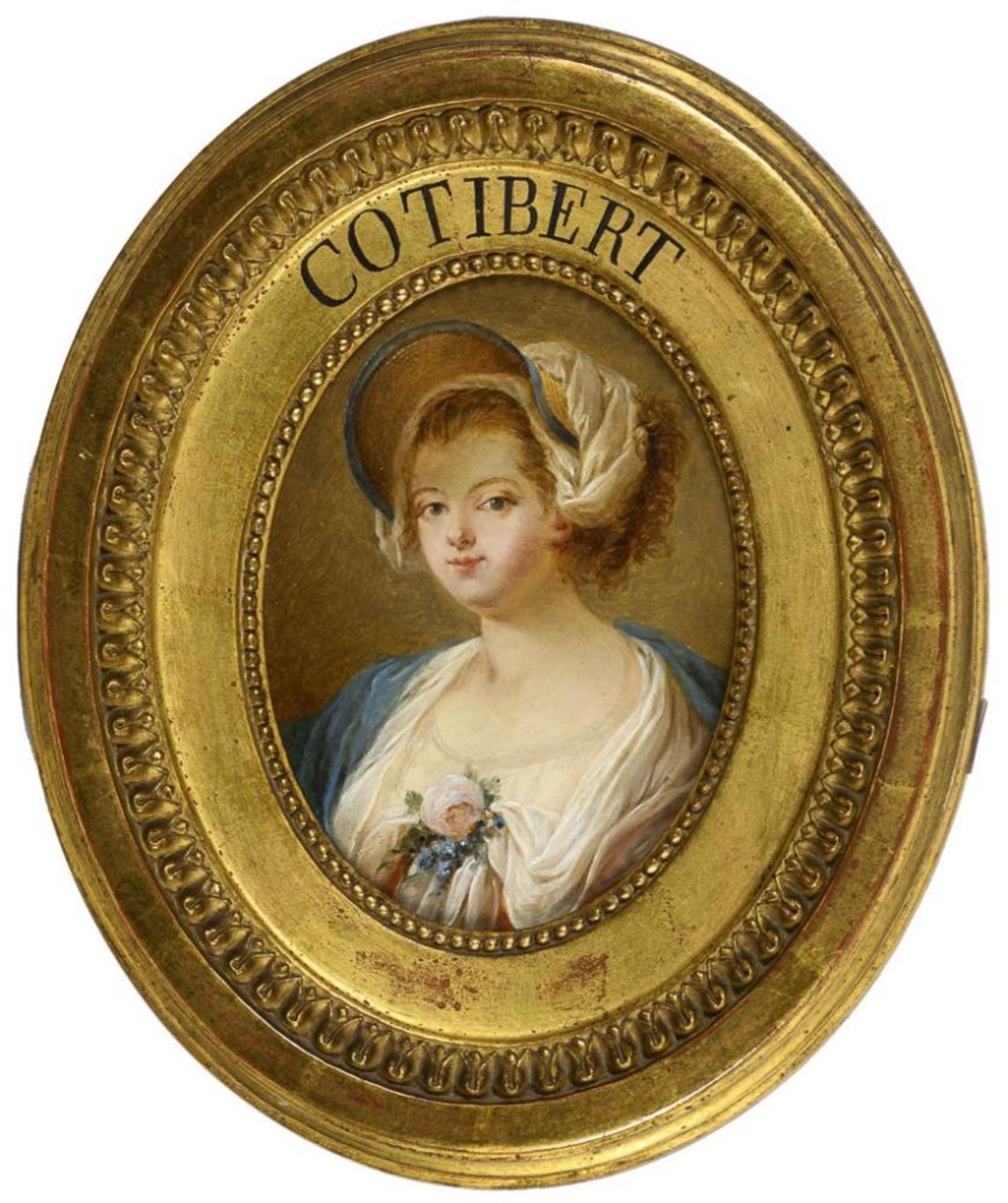 COTIBERT, Francois zugeschrieben. Ovales Damenportrait mit Blumen .
