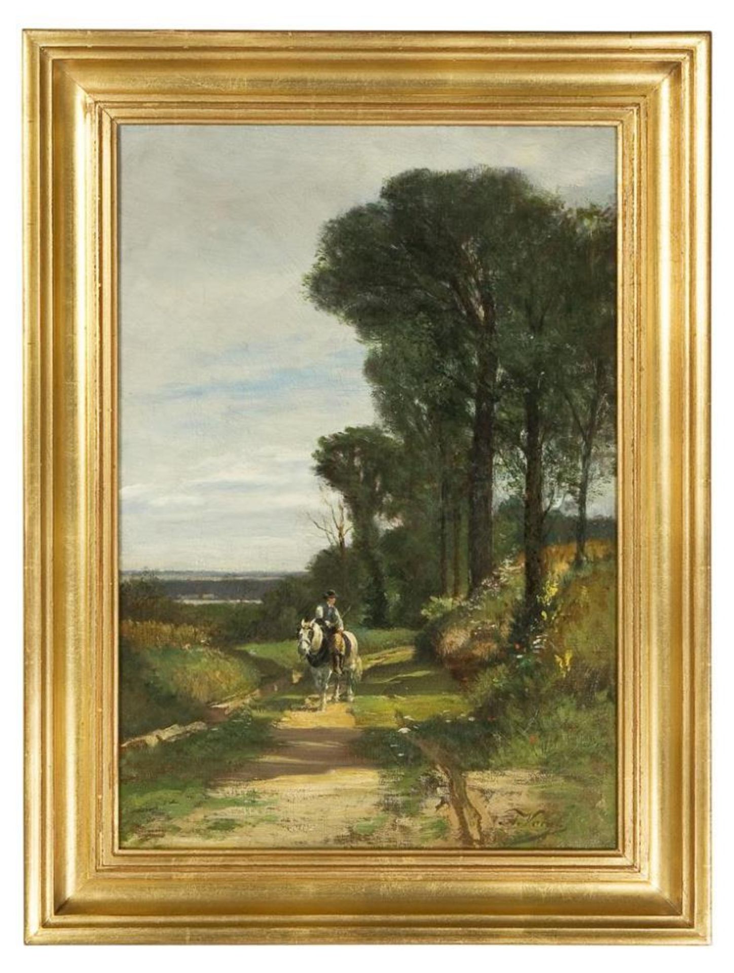 VOIGT-FÖLGER, August (1836 Hannover - 1918 Hannover). Reiter in baumbestandener Sommerlandschaft. - Image 2 of 4