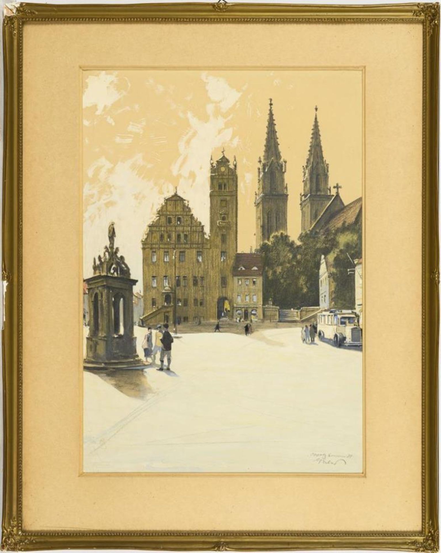 ERLER, Georg (1871 Dresden - 1950 Bad Reichenhall). Darstellung des Neumarktes mit Rathaus und St. A - Bild 2 aus 2