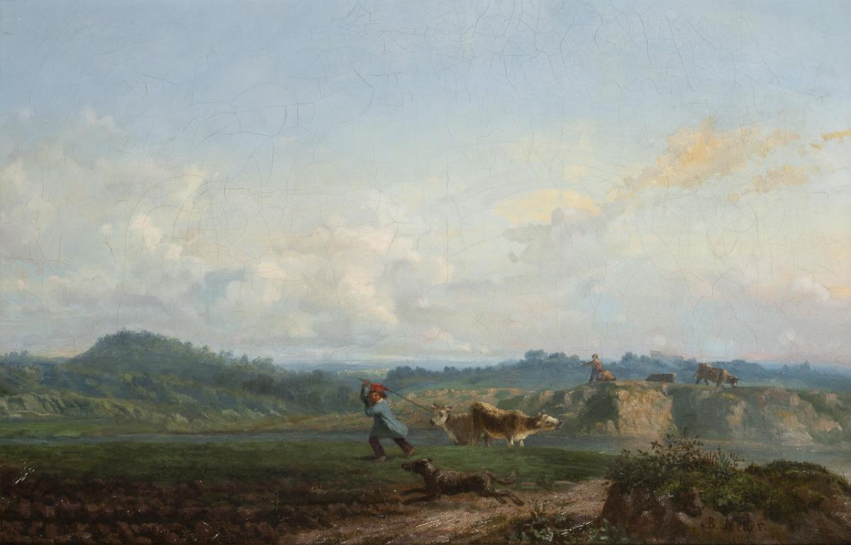 NETTER, Benjamin (1811 Straßburg - 1881). Landschaft mit Vieh und Hirte.