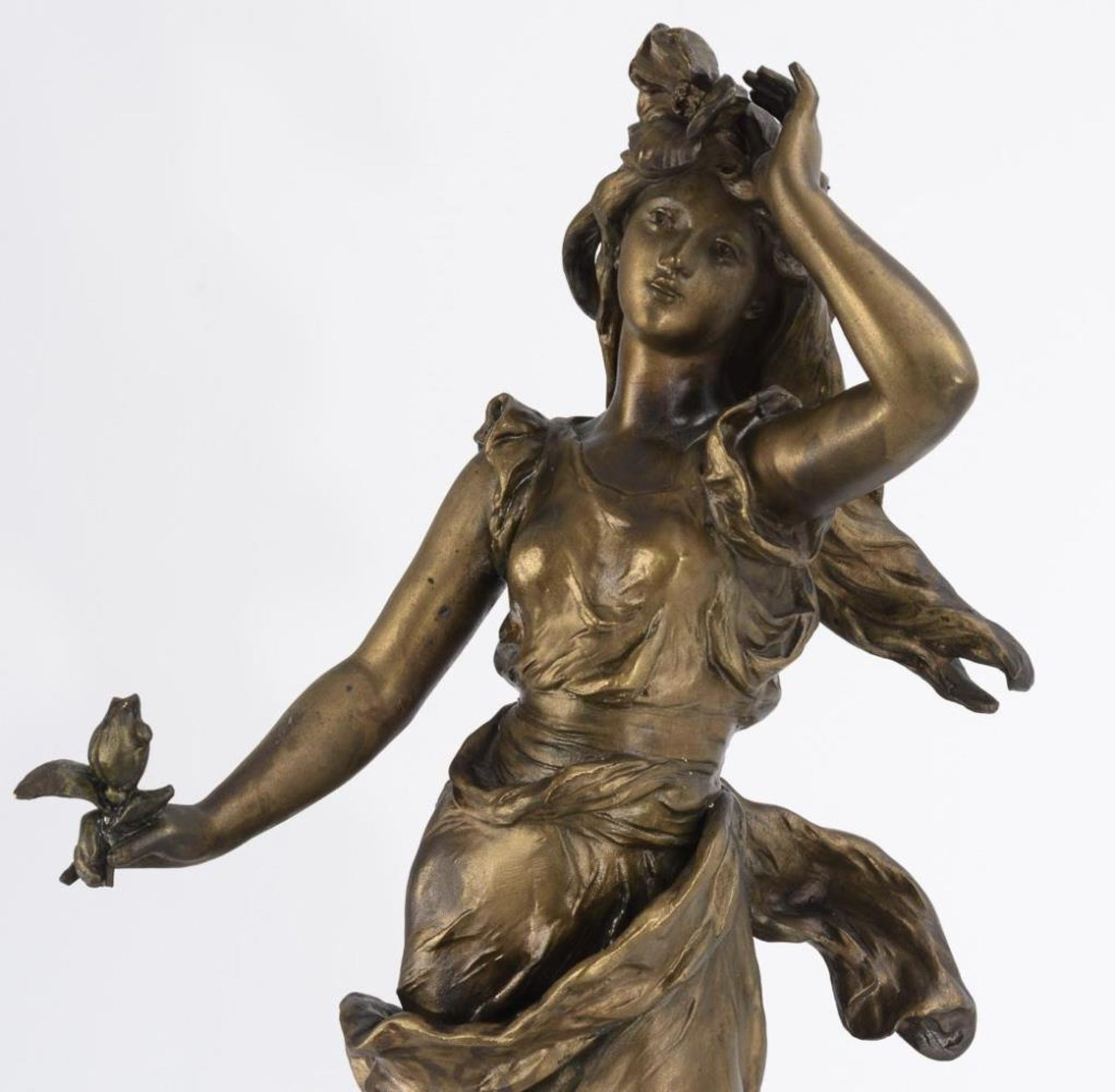 Große Pendule mit Jugendstil-Frauenfigur "Fleurs".. S. Marti & Cie. - Image 3 of 5