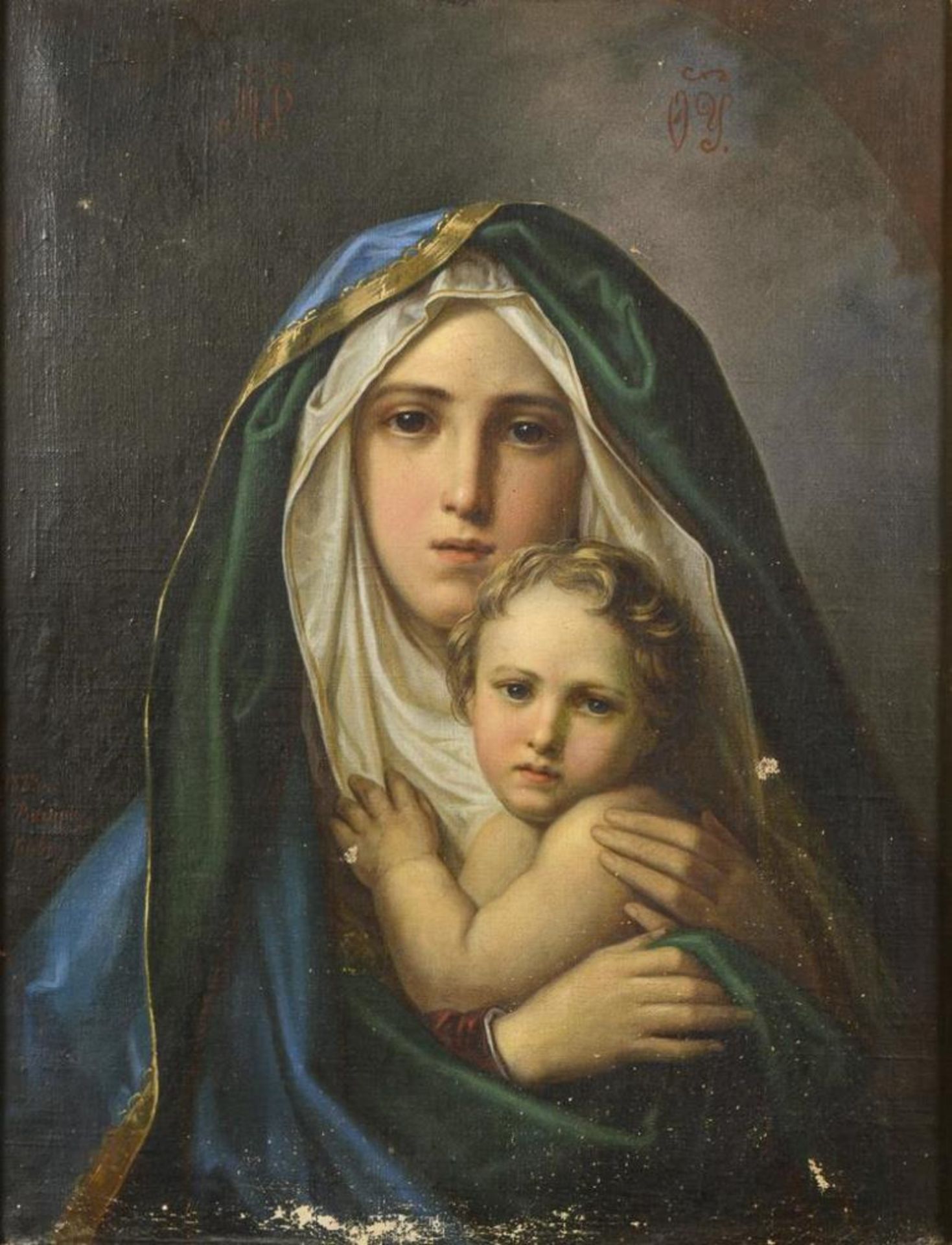 Qualitätvolles Bildnis Maria mit Kind.