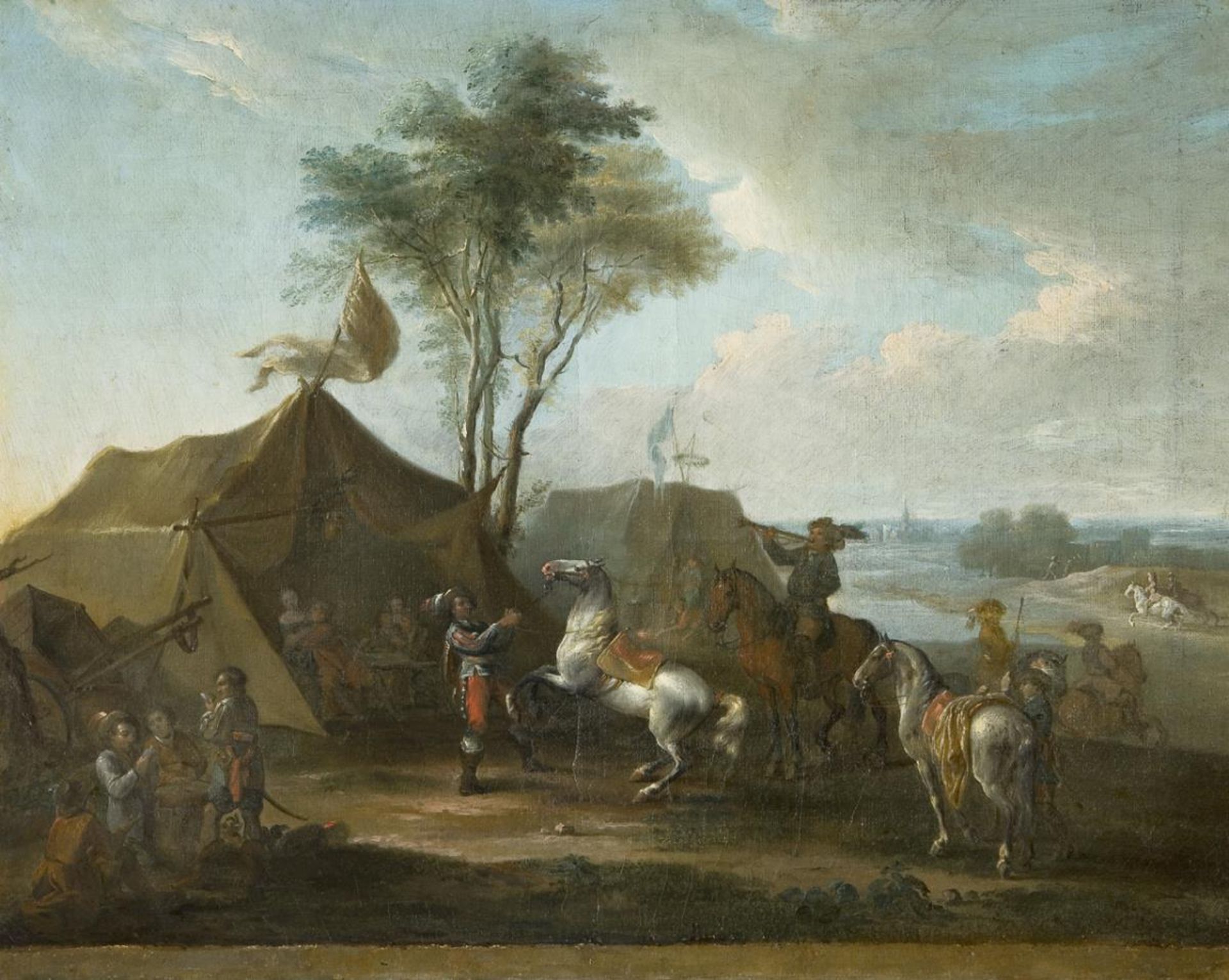 BLOEMEN, Pieter van zugeschrieben (1657 Antwerpen - 1720 Antwerpen). Reges Treiben im Zeltlager.