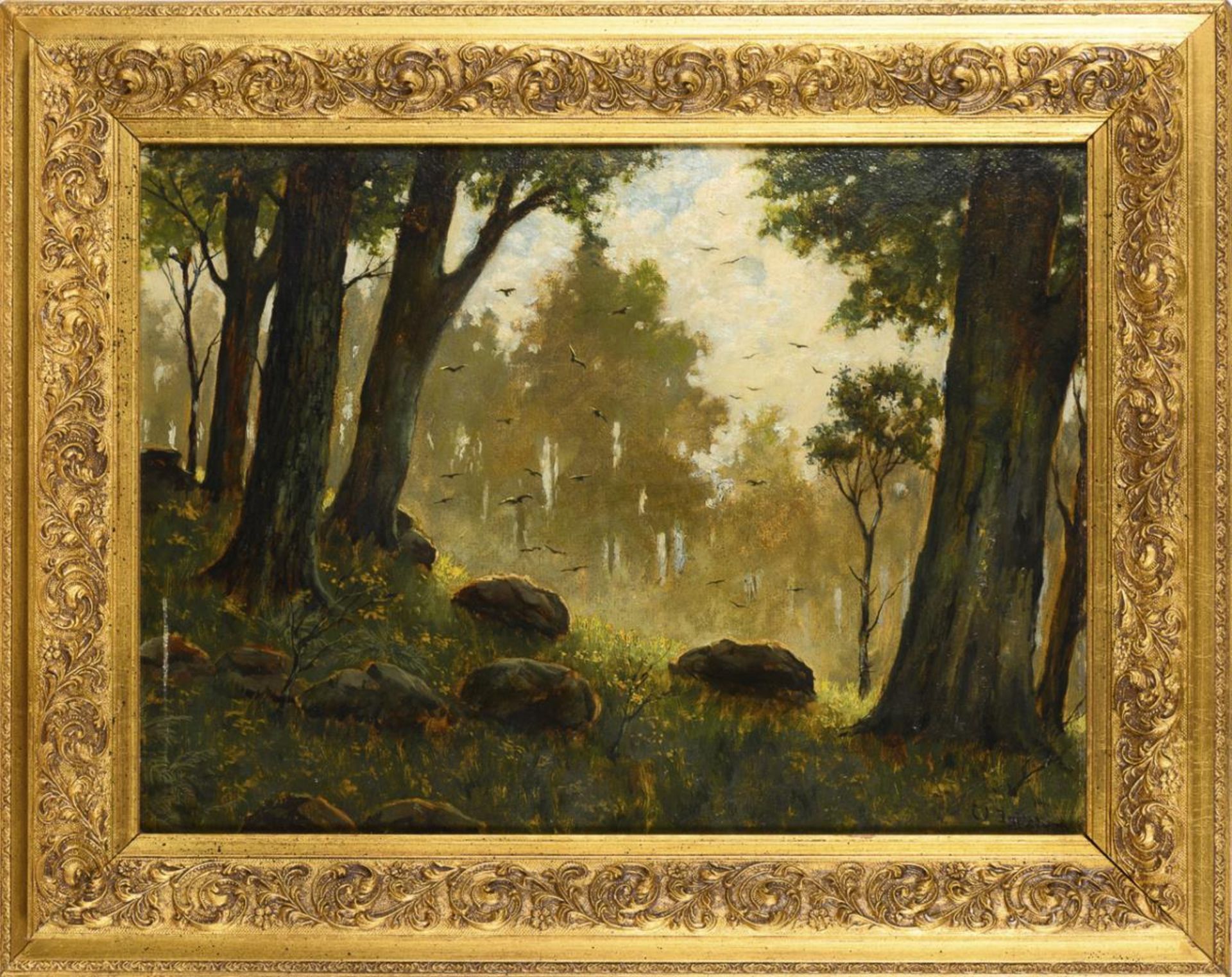 FAHRBACH, Carl Ludwig (1835 Heidelberg - 1902 Düsseldorf). Stimmungsvolles Waldstück. - Bild 2 aus 3