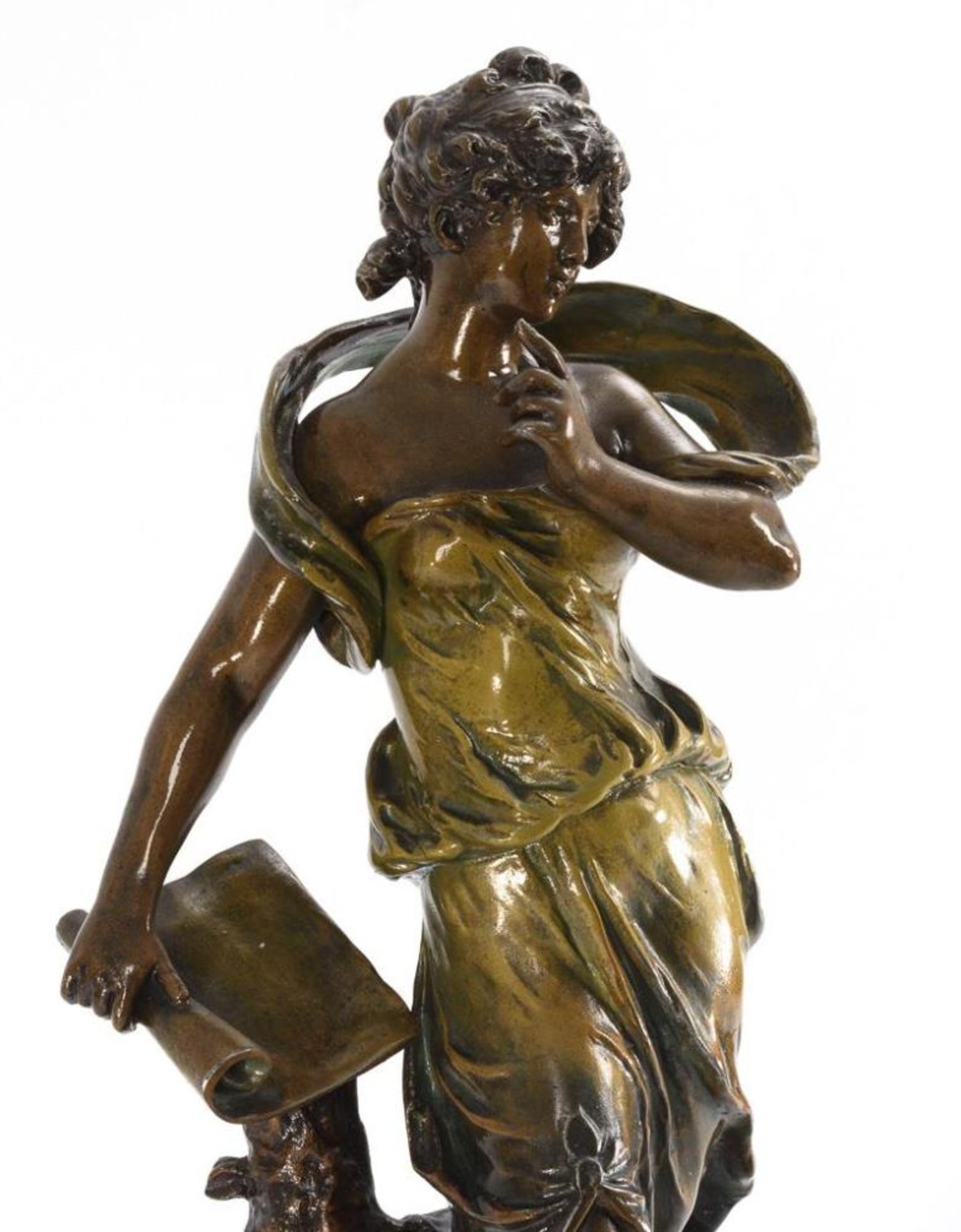 Pendule mit Jugendstil-Frauenfigur "Rêverie".. A.D. Mougin. - Bild 3 aus 5