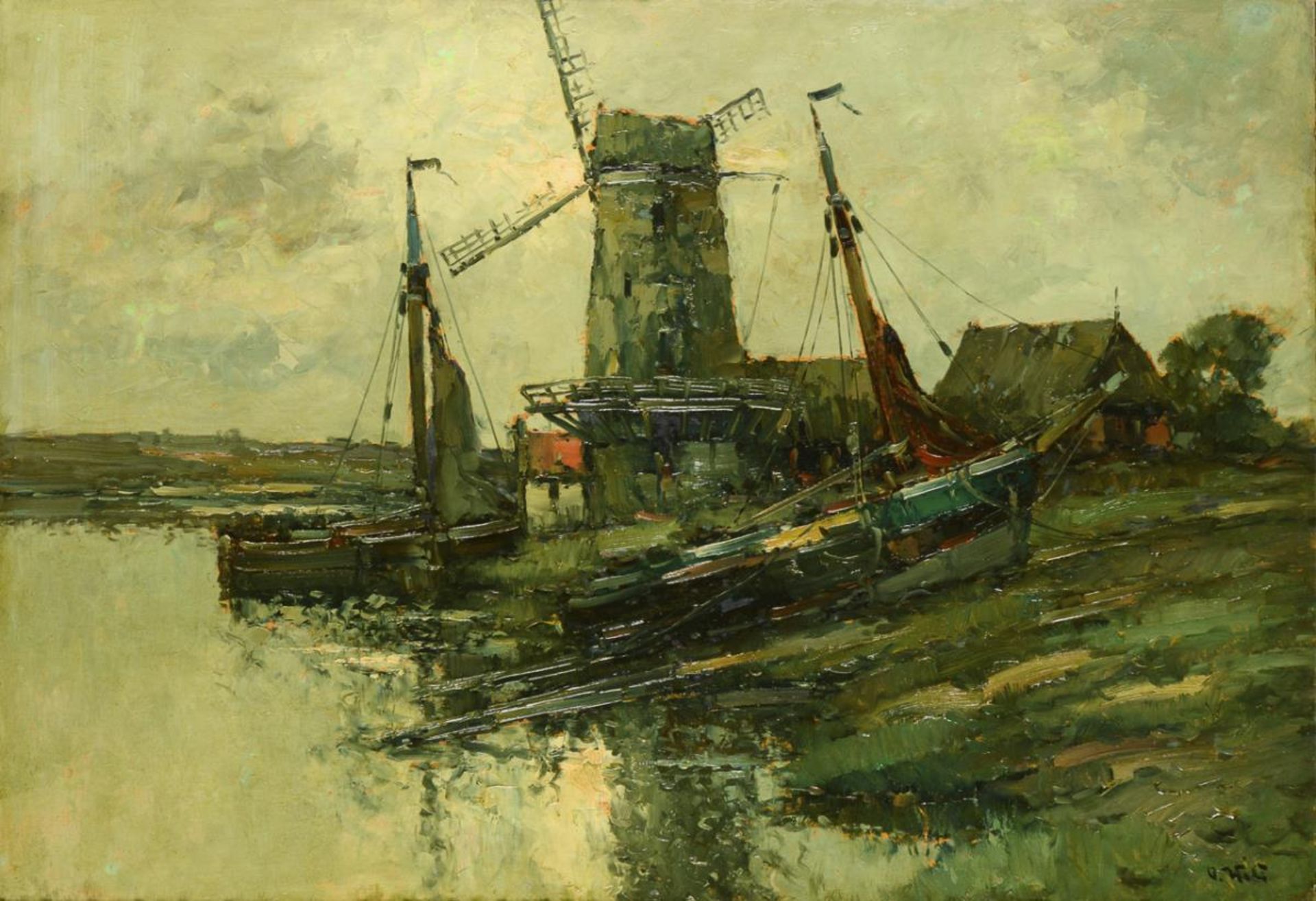 WILD, Otto (1898 Trostberg - 1971 Hamburg). Küstenlandschaft mit Mühle.