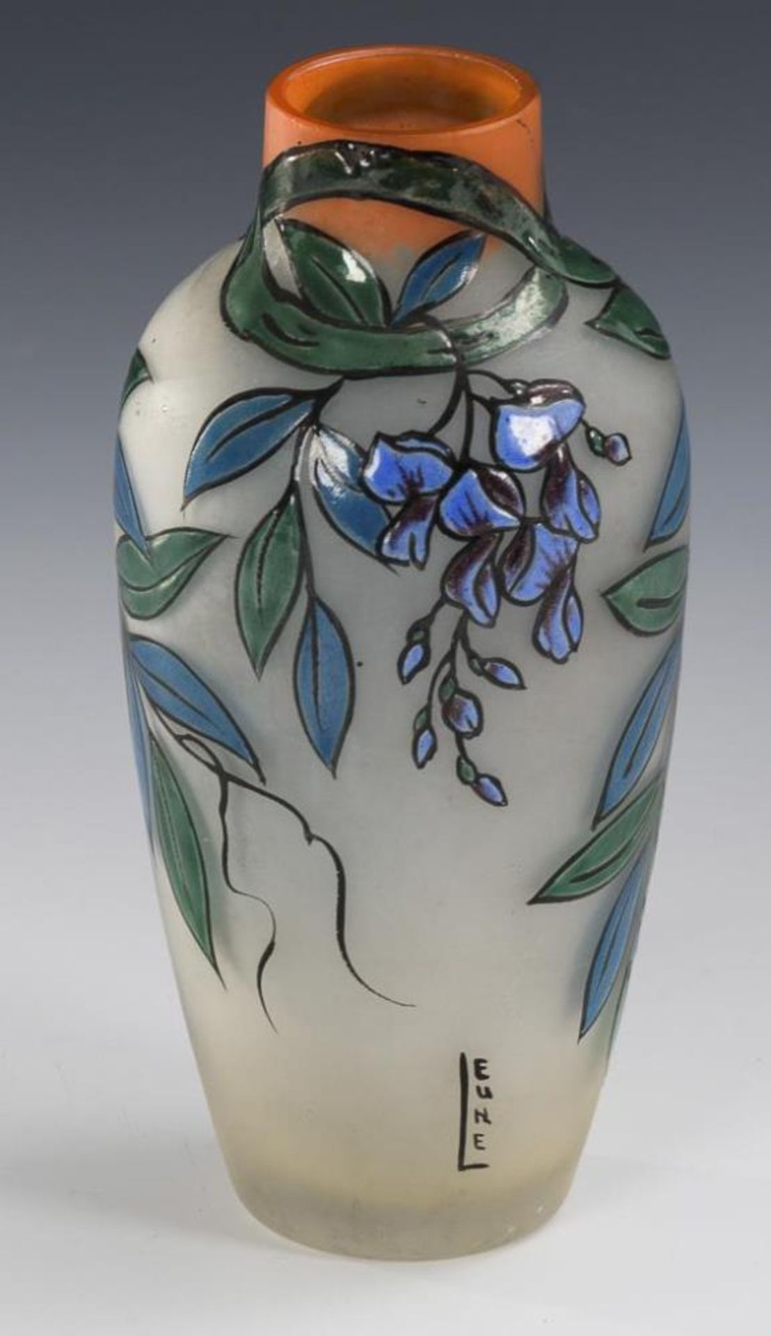 Jugendstil-Vase mit Emailmalerei.  Leune. - Bild 2 aus 2