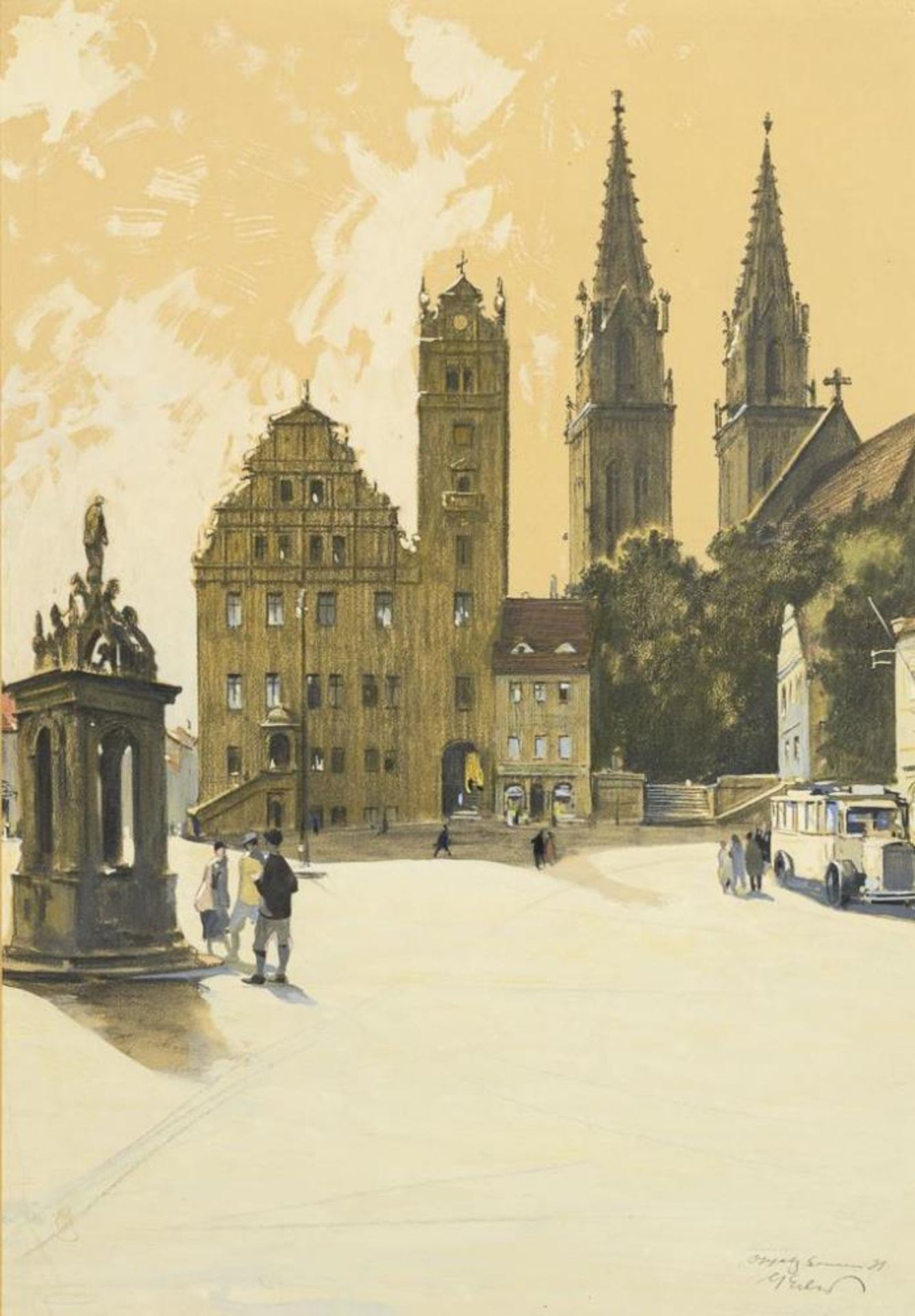 ERLER, Georg (1871 Dresden - 1950 Bad Reichenhall). Darstellung des Neumarktes mit Rathaus und St. A