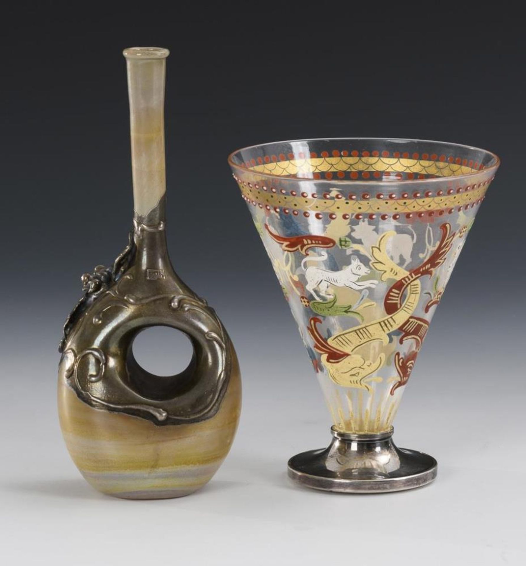 Glas und Vase mit Silbermontierung. - Image 2 of 2