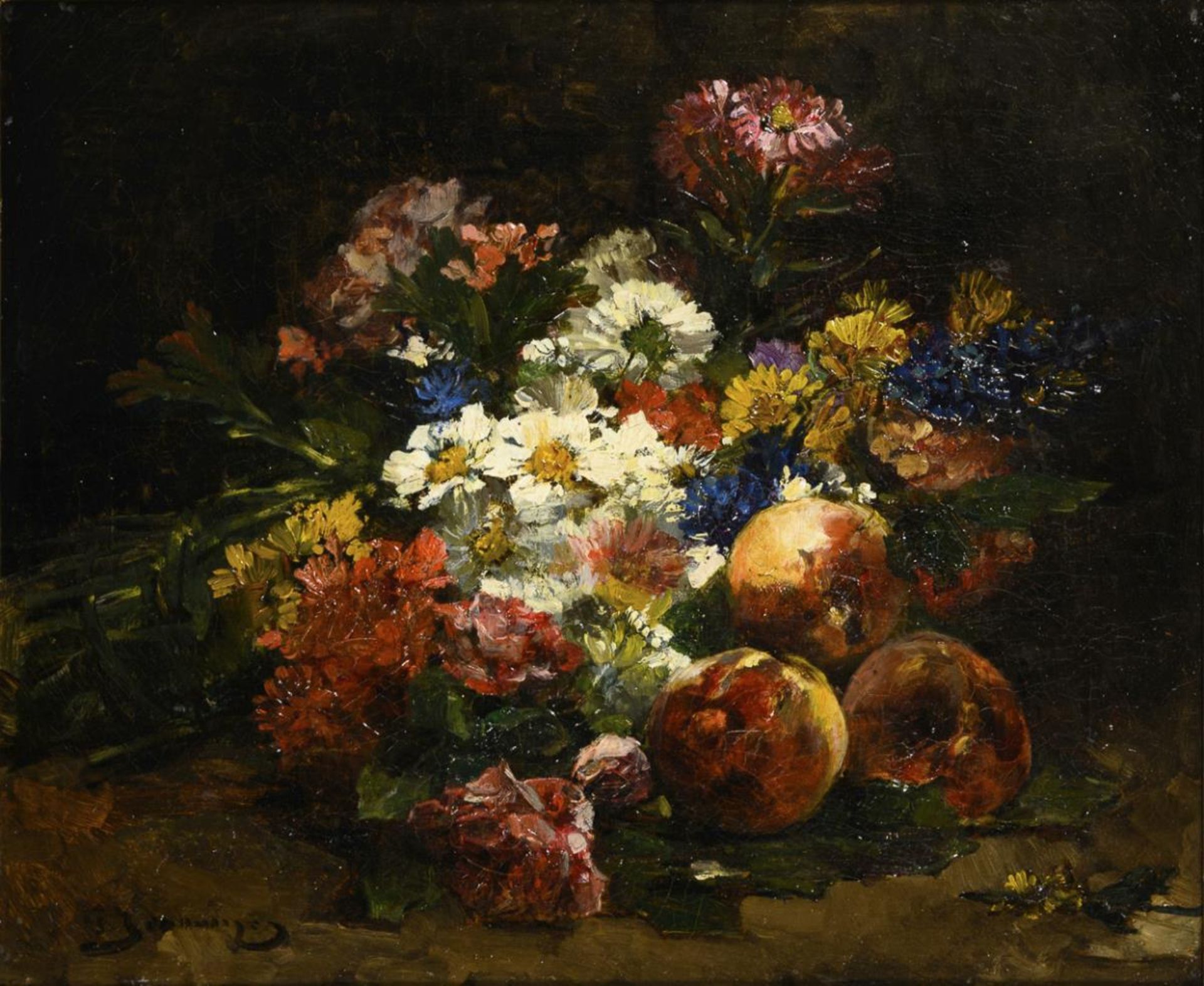 JEANNIN, Georges (1841 Paris - 1925 ebd.). Stillleben mit Blumen und Pfirsichen. - Bild 4 aus 6