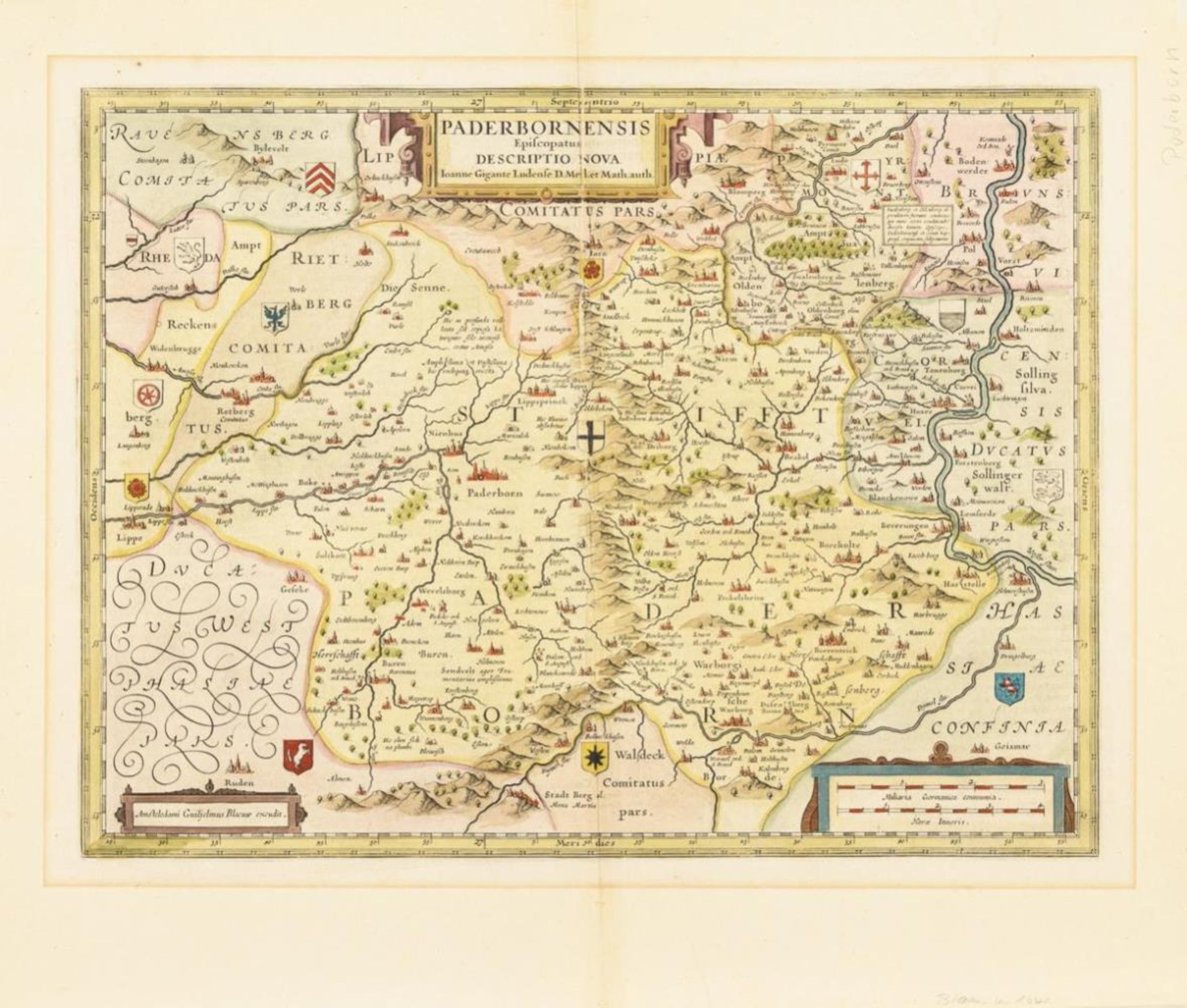 GIGAS, Johannes (1582 Lüdge - 1637 Münster). Karte des Hochstifts Paderborn.