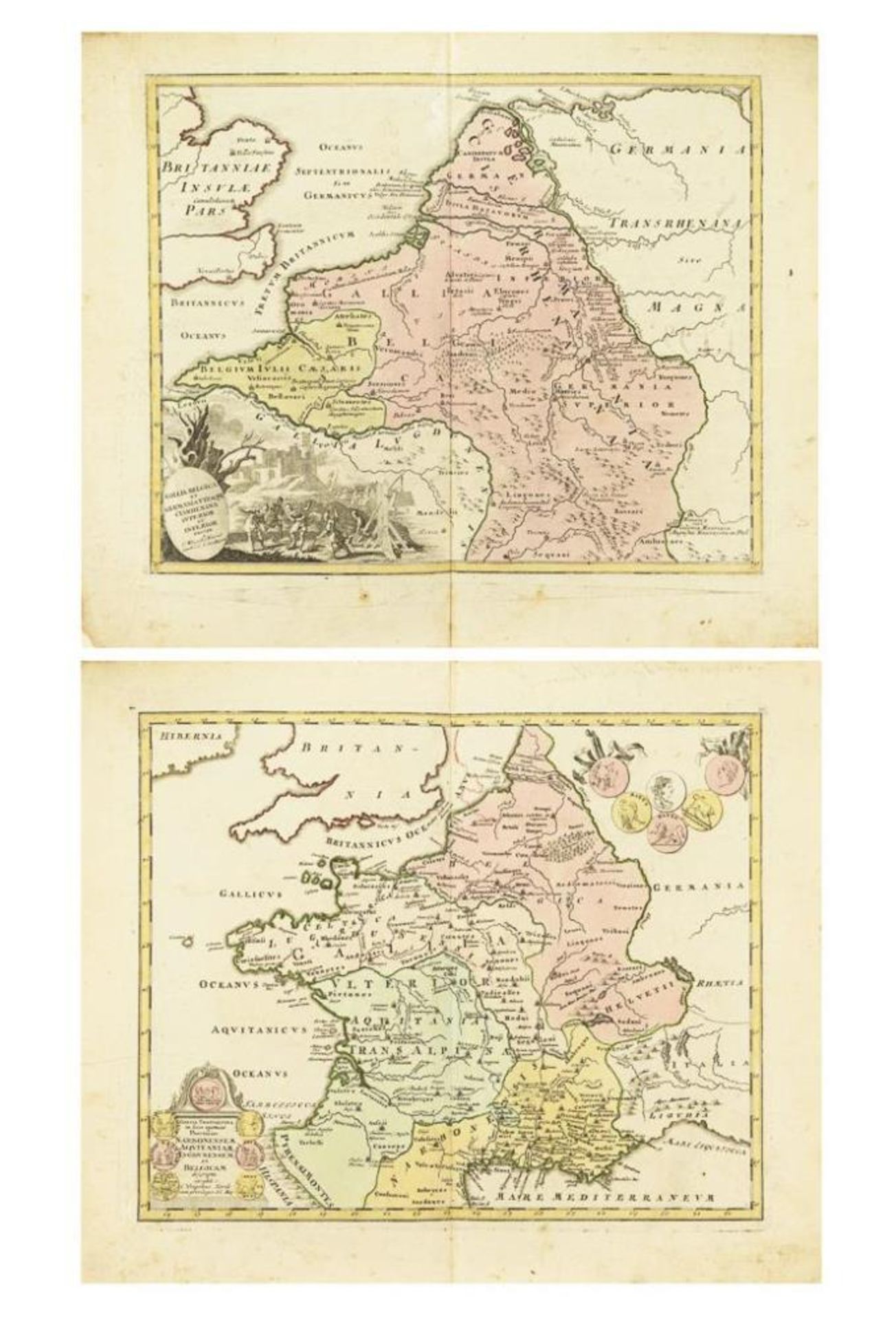 EIGEL, Christoph d. Ä. (1654 Redwitz - 1725 Nürnberg). 2 Landkarten: Gallia Belgica und Gallia Trans