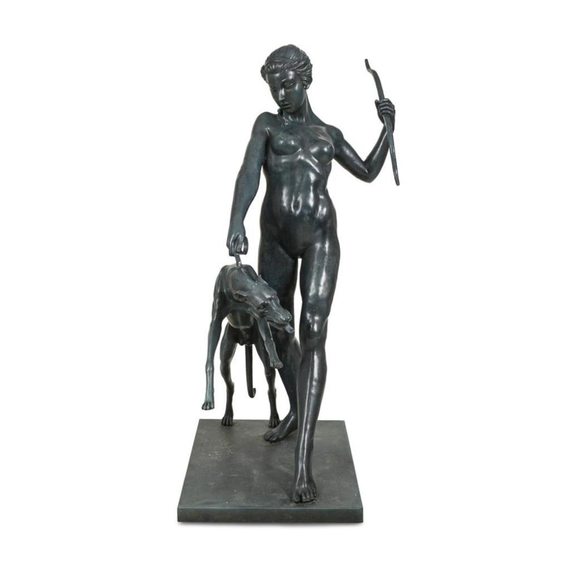 MCCARTAN, Edward (nach) (1879 Albany - 1947 New Rochelle). Große Gartenbronze: Diana mit Jagdhund. - Image 3 of 14