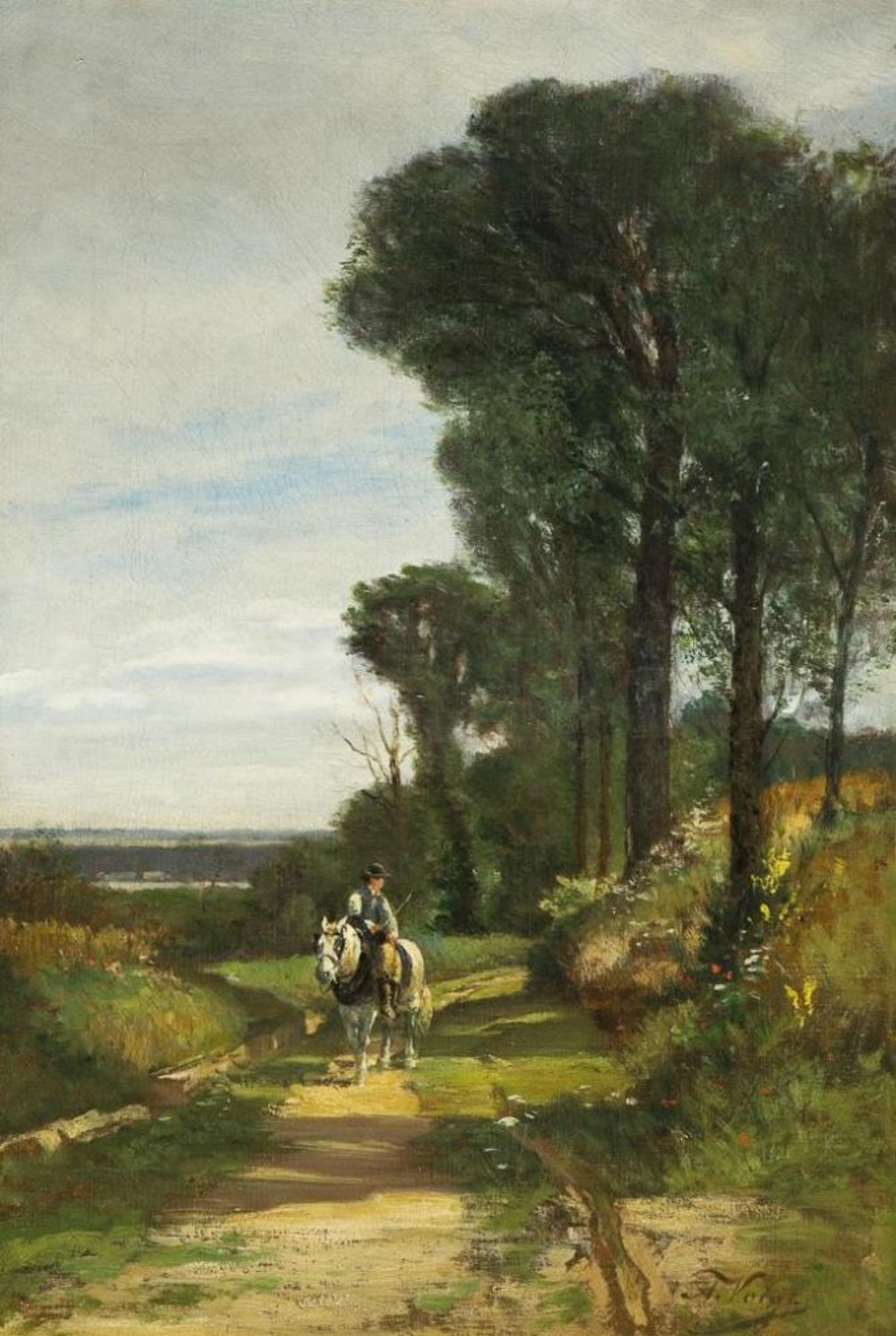 VOIGT-FÖLGER, August (1836 Hannover - 1918 Hannover). Reiter in baumbestandener Sommerlandschaft.