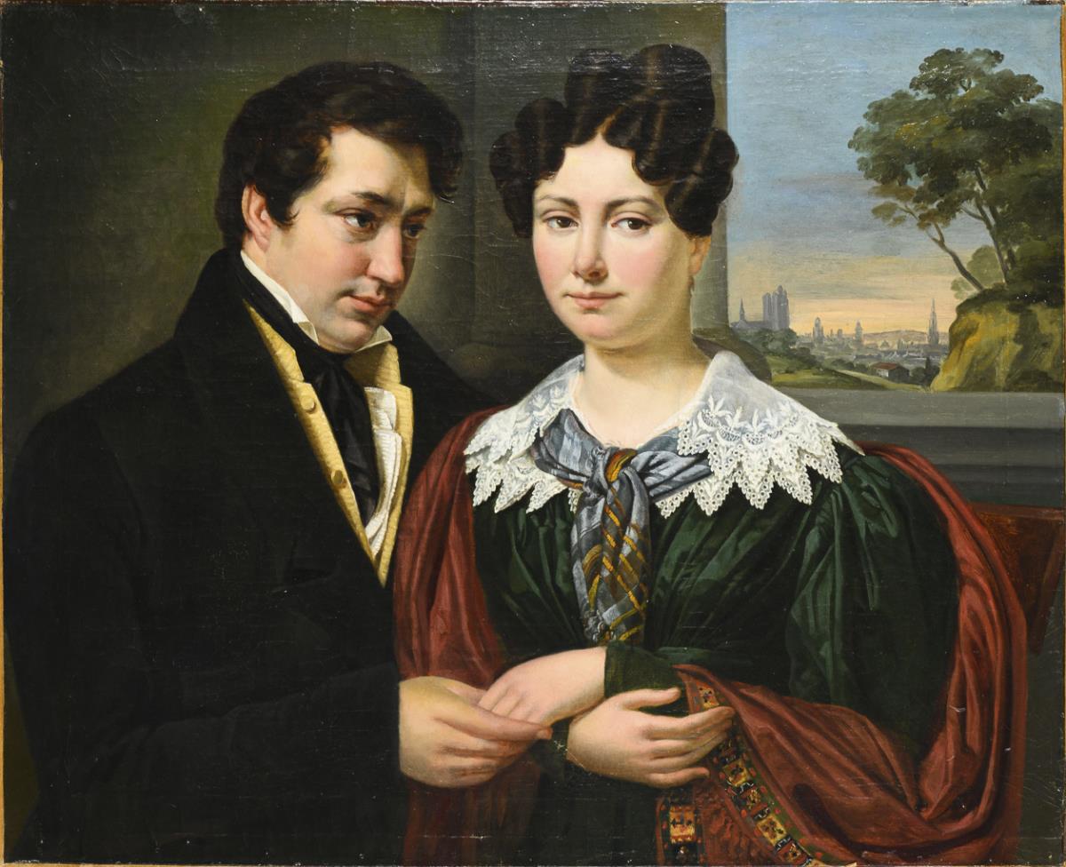 Biedermeier-Bildnis eines Ehepaares.