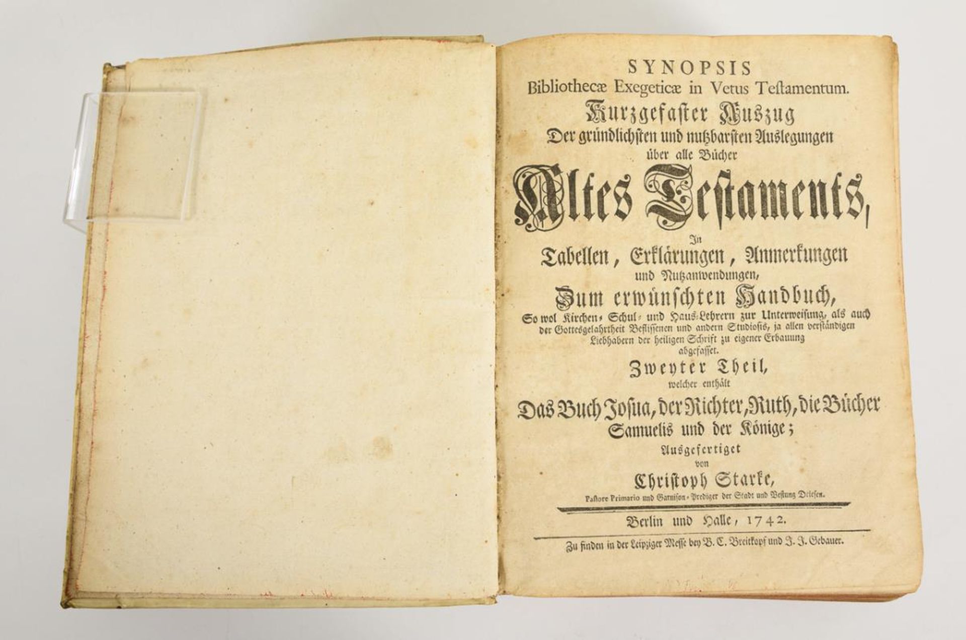 STARKE, Johann George. "Synopsis Bibliothecae Exegatiae in Vetus Testamentum" 3 Bücher. - Image 2 of 2
