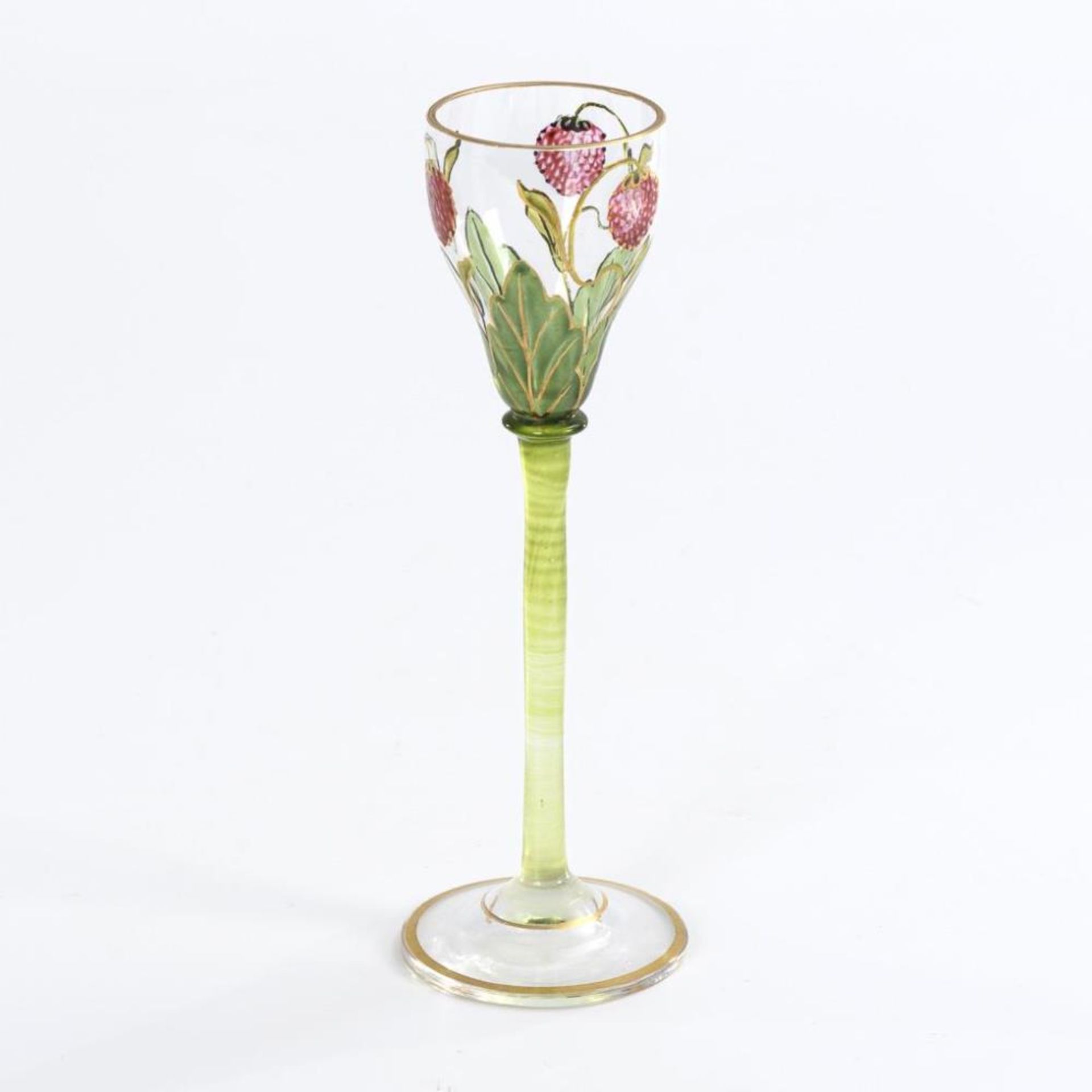 Jugendstil-Likörglas mit Walderdbeeren. Fritz Heckert.