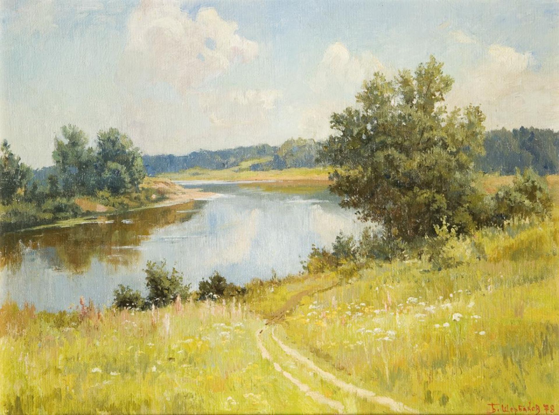 RUSSISCHER MALER 20. JAHRHUNDERT. Sommer-Flusslandschaft.