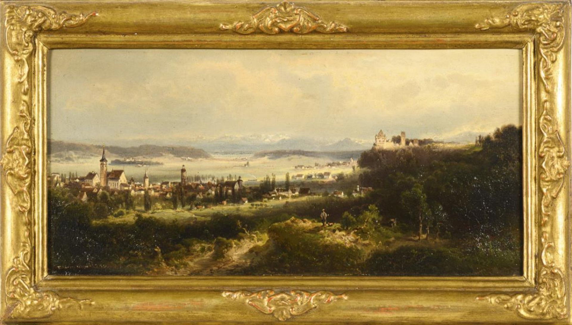 FELDHÜTTER, Ferdinand (1842 München - 1898 ebd.). Blick auf Mindelheim mit Mindelburg. - Image 3 of 6