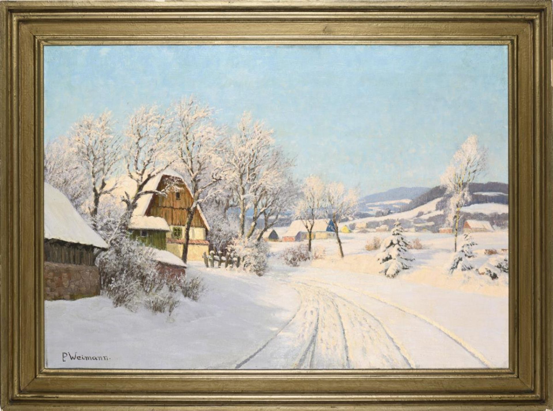 WEIMANN, Paul (1867 Breslau - 1945 Hirschberg/ Schlesien). Sonnige Winterlandschaft. - Image 3 of 6