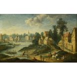 Barocker Maler: Stadtansicht mit vielen Personen.