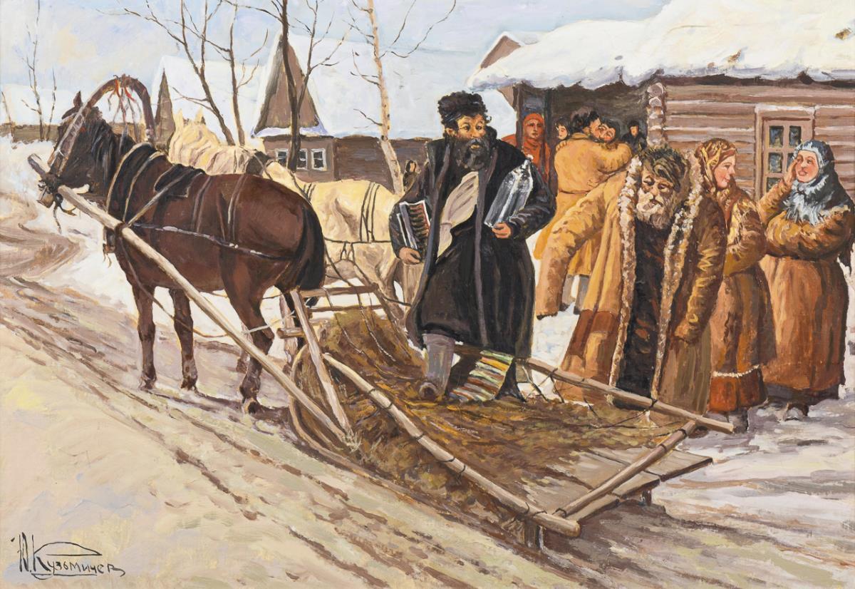 Russischer Maler: Dorfgesellschaft.
