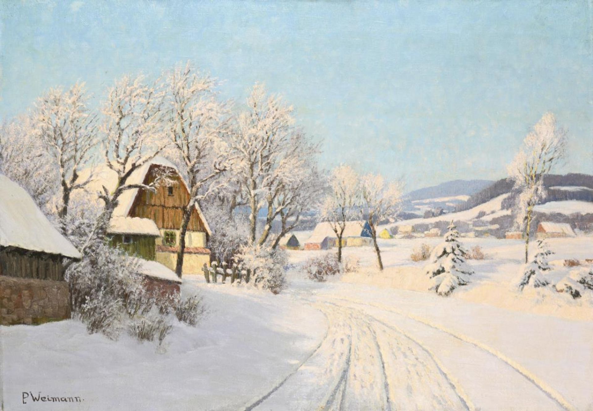 WEIMANN, Paul (1867 Breslau - 1945 Hirschberg/ Schlesien). Sonnige Winterlandschaft.