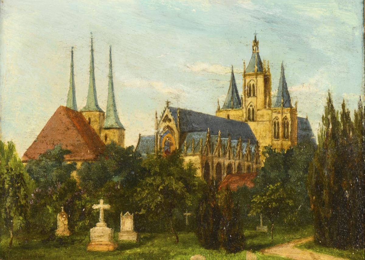 Erfurt um 1860: Severikirche und Dom von Südwesten.