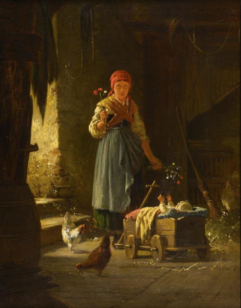 FRÖHLICH, Bernhard (1823 München - 1885 ebd.). Mutter mit Kinderwagen.| siehe Nachtrag