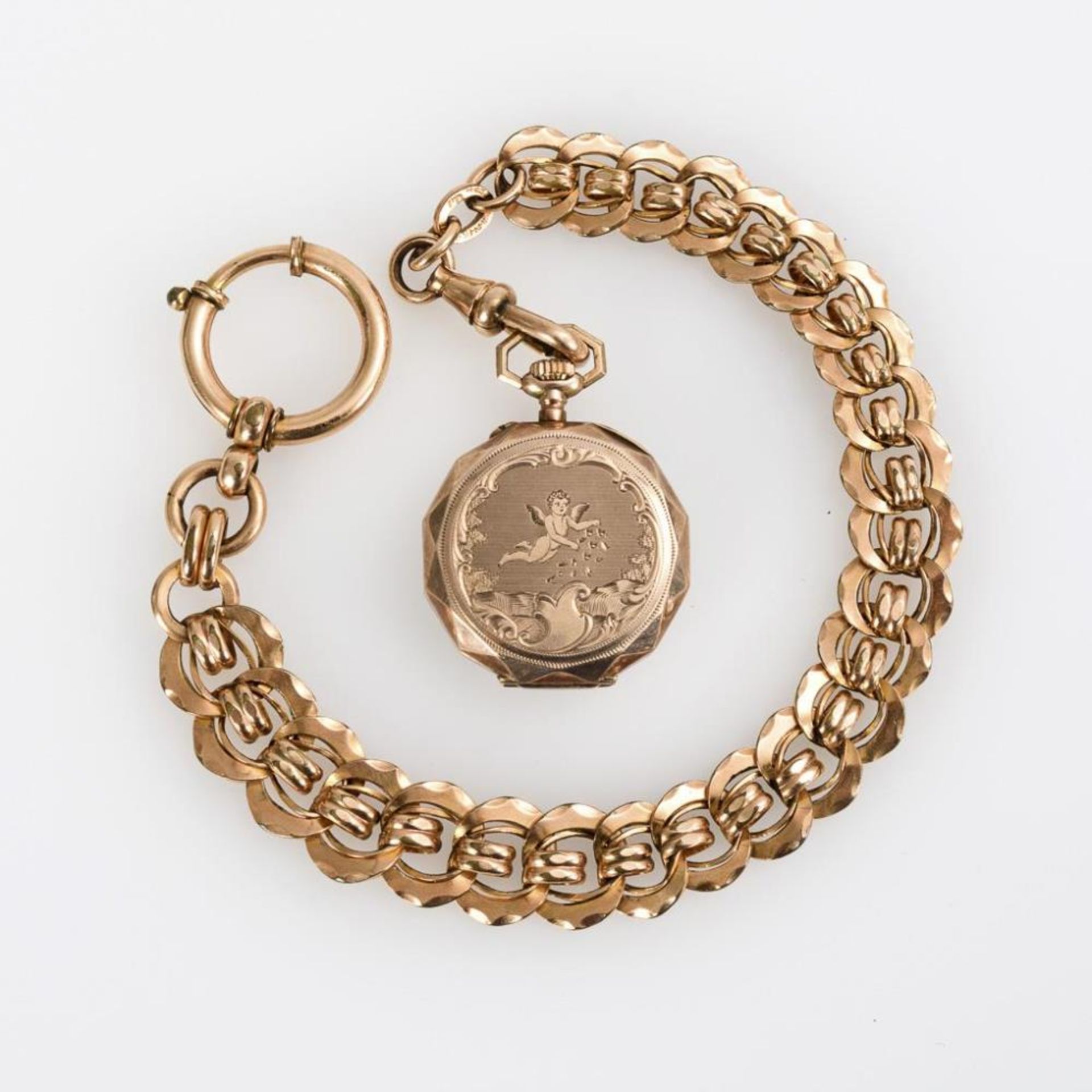 Vergoldete Damentaschenuhr mit Uhrenkette.. Union Horlogère. - Image 2 of 3