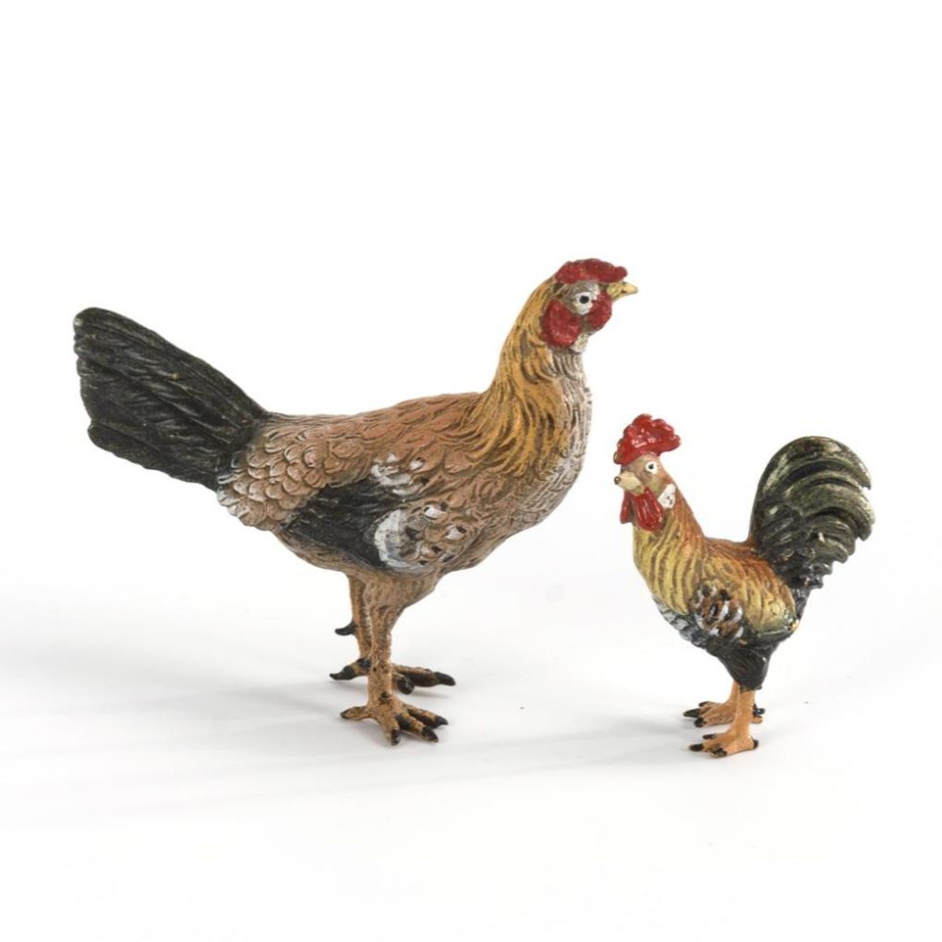 2 Wiener Bronzen: Hahn und Huhn.
