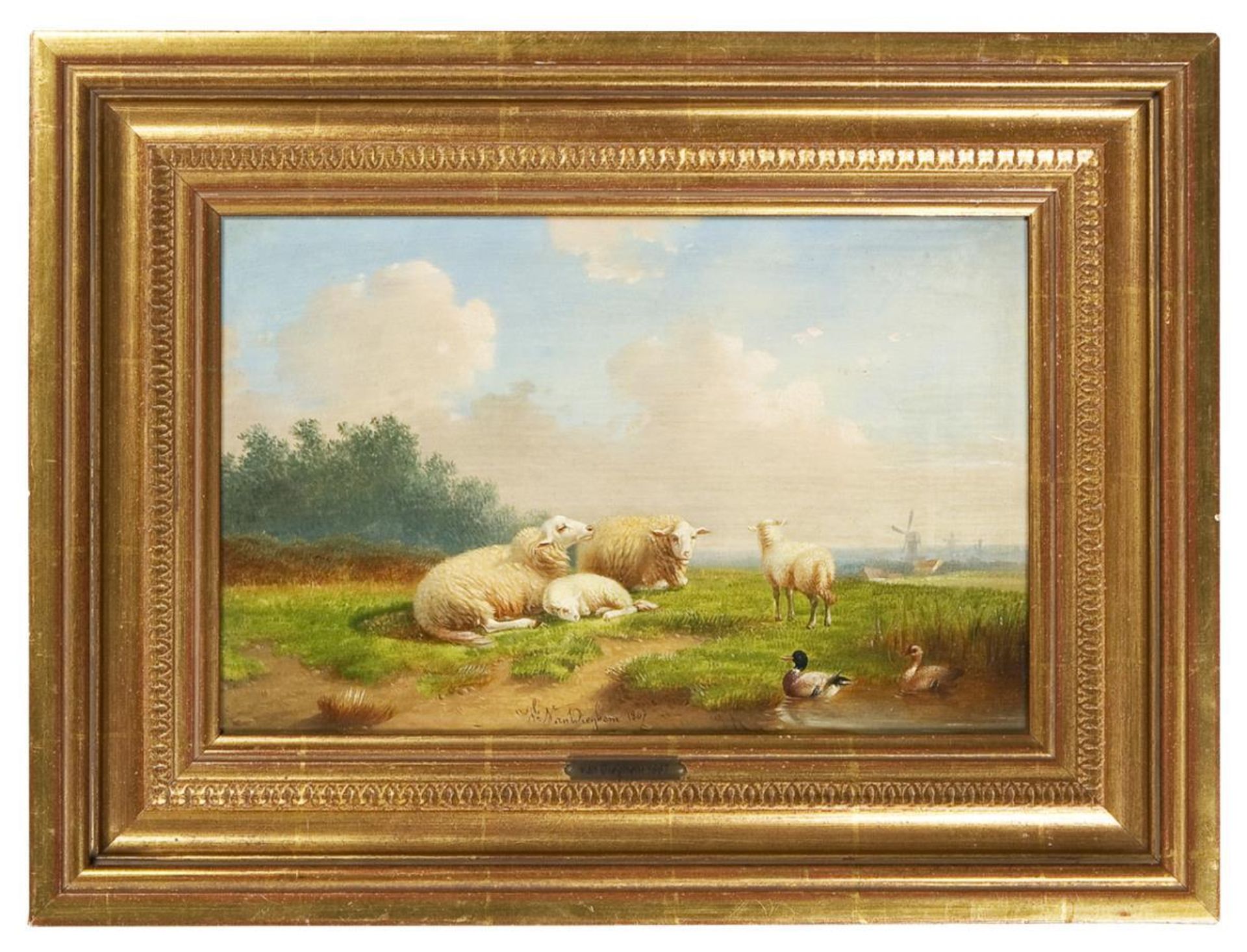 DIEGHEM, Joseph van (1843 Hal - 1885 Brüssel). Schafe und Enten in Sommerlandschaft. - Image 2 of 4