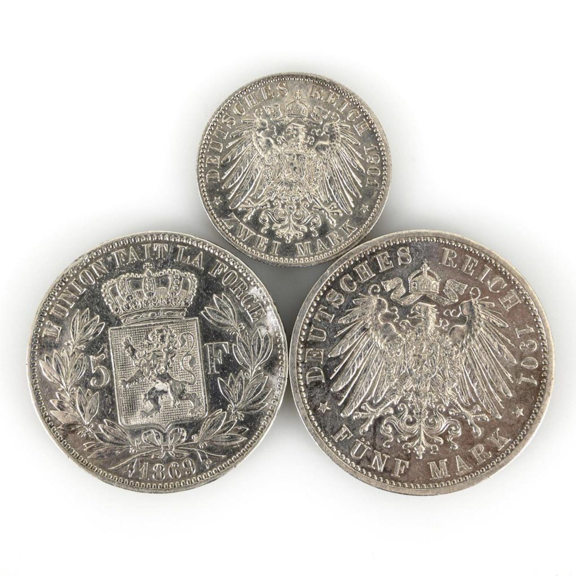 3 Silbermünzen, Preußen und Belgien. - Bild 2 aus 2