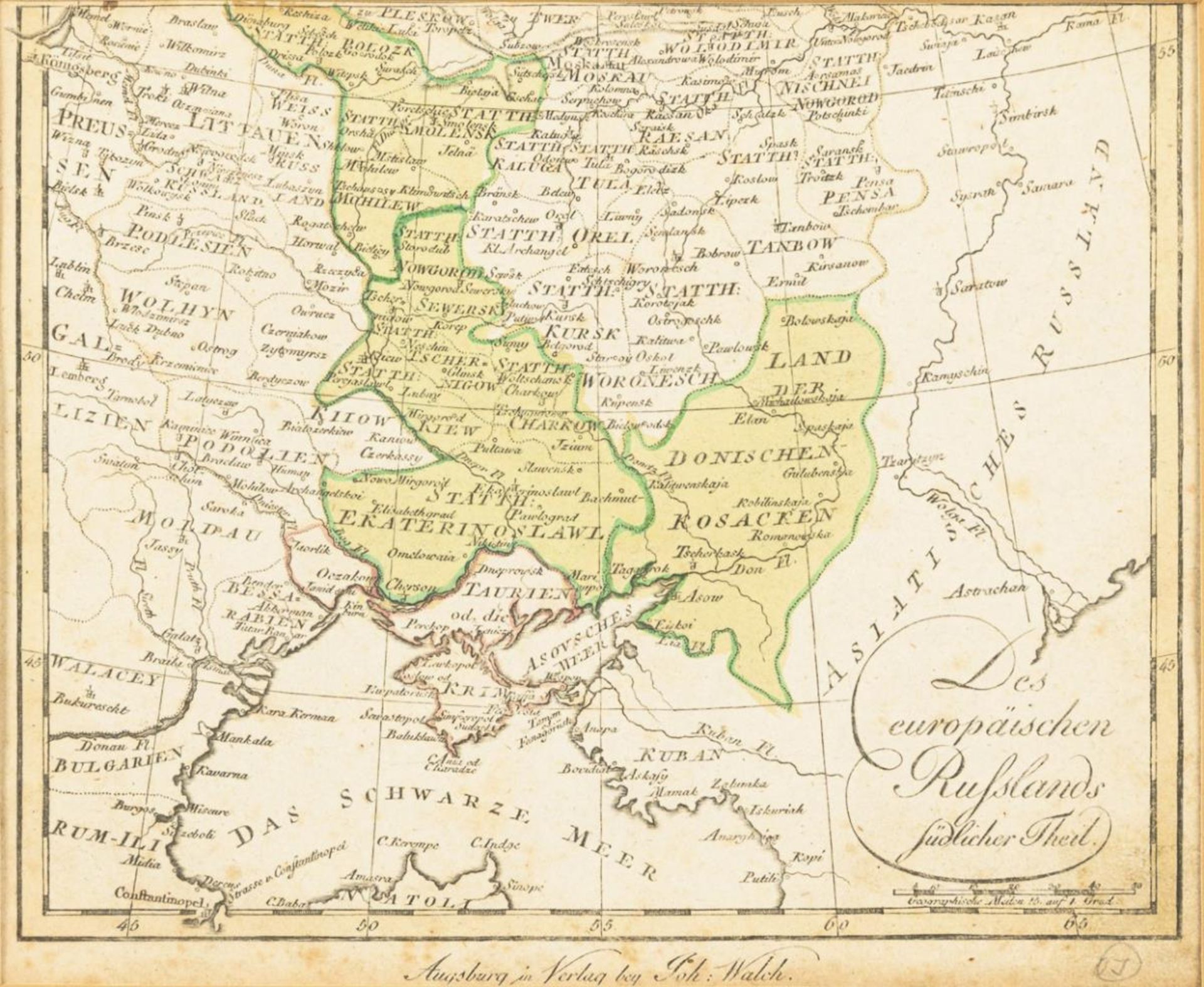 WALCH, Johann (1757 Kempten - 1815 Augsburg). Landkarte von Osteuropa.