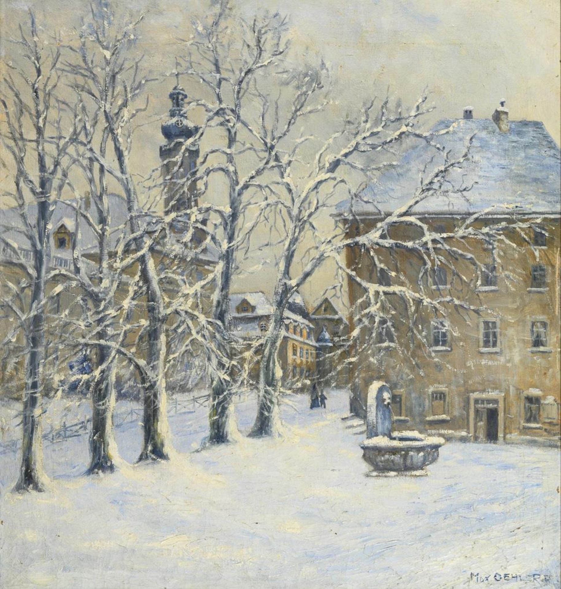 OEHLER, Max (1881 Eisenach - 1943 Weimar). Burgplatz in Weimar im Winter.