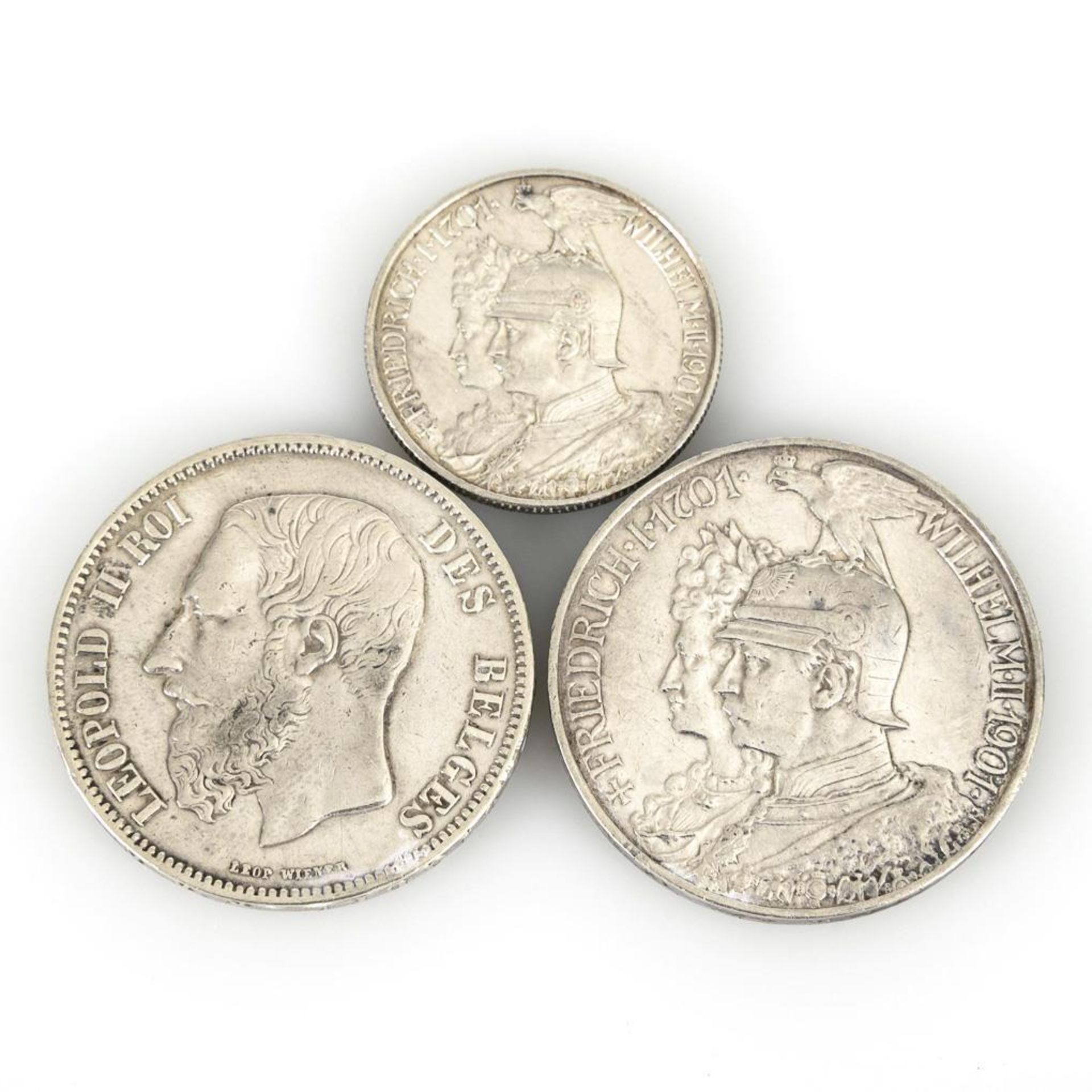 3 Silbermünzen, Preußen und Belgien.