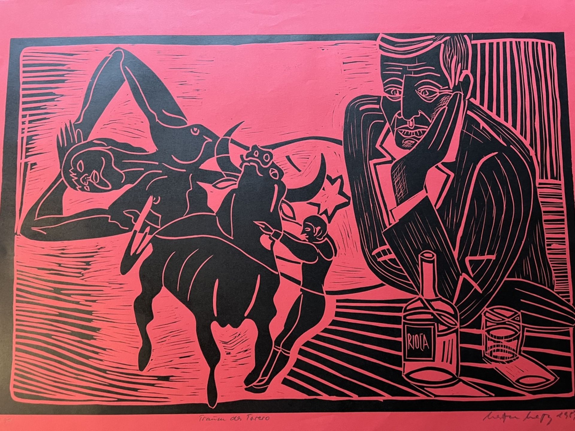 "Traum des Torero", Linoldruck, wohl Katja von Nagy? - Image 5 of 5