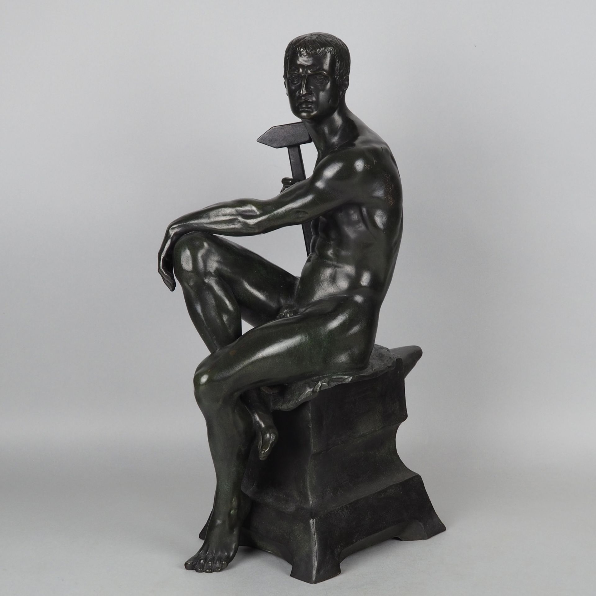 Allegory of industry, athletic nude sitting on anvil by Franz Iffland c. 1900 - Image 2 of 6