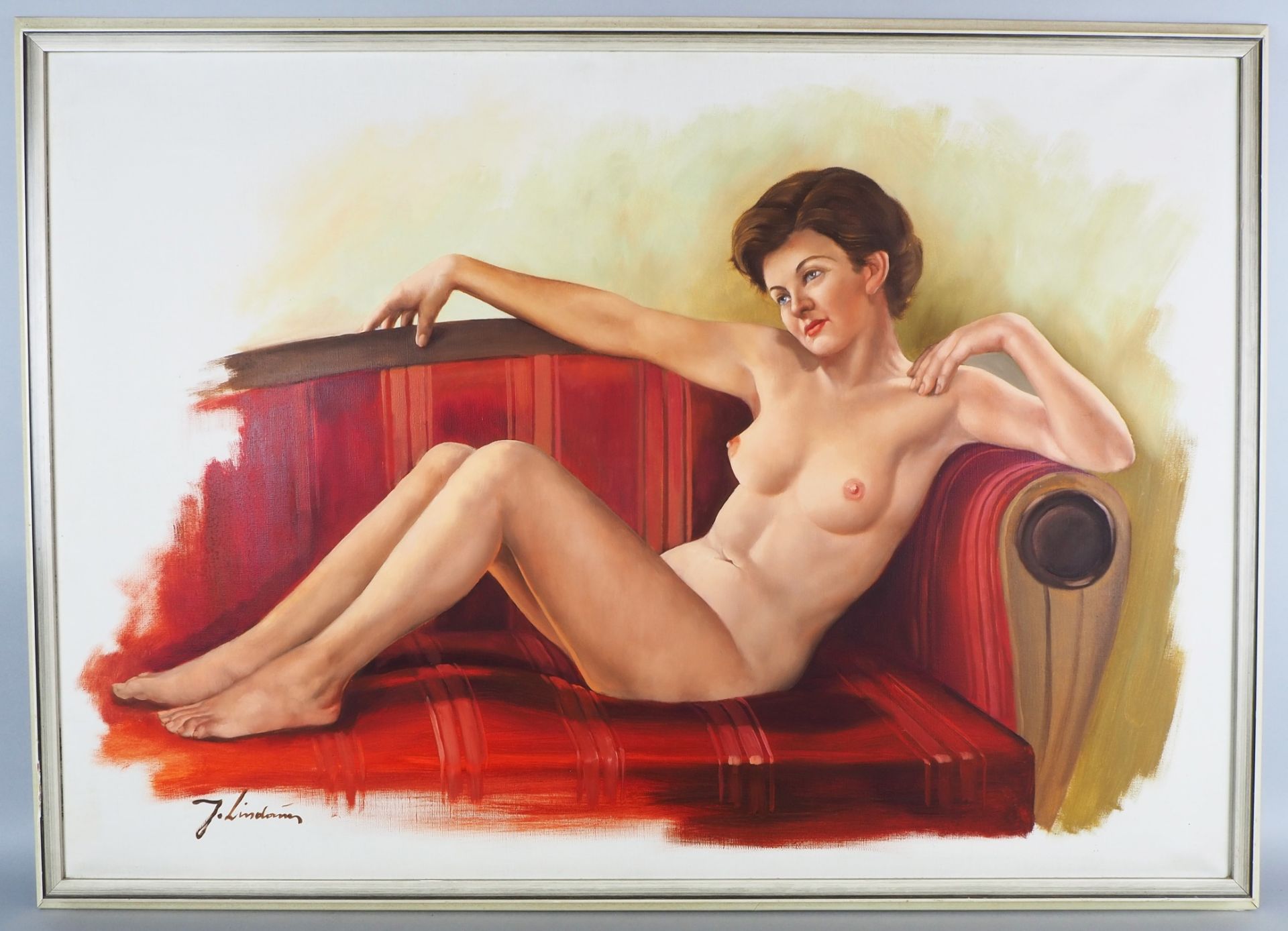 Large oil painting "Reclining Nude", 20th century.