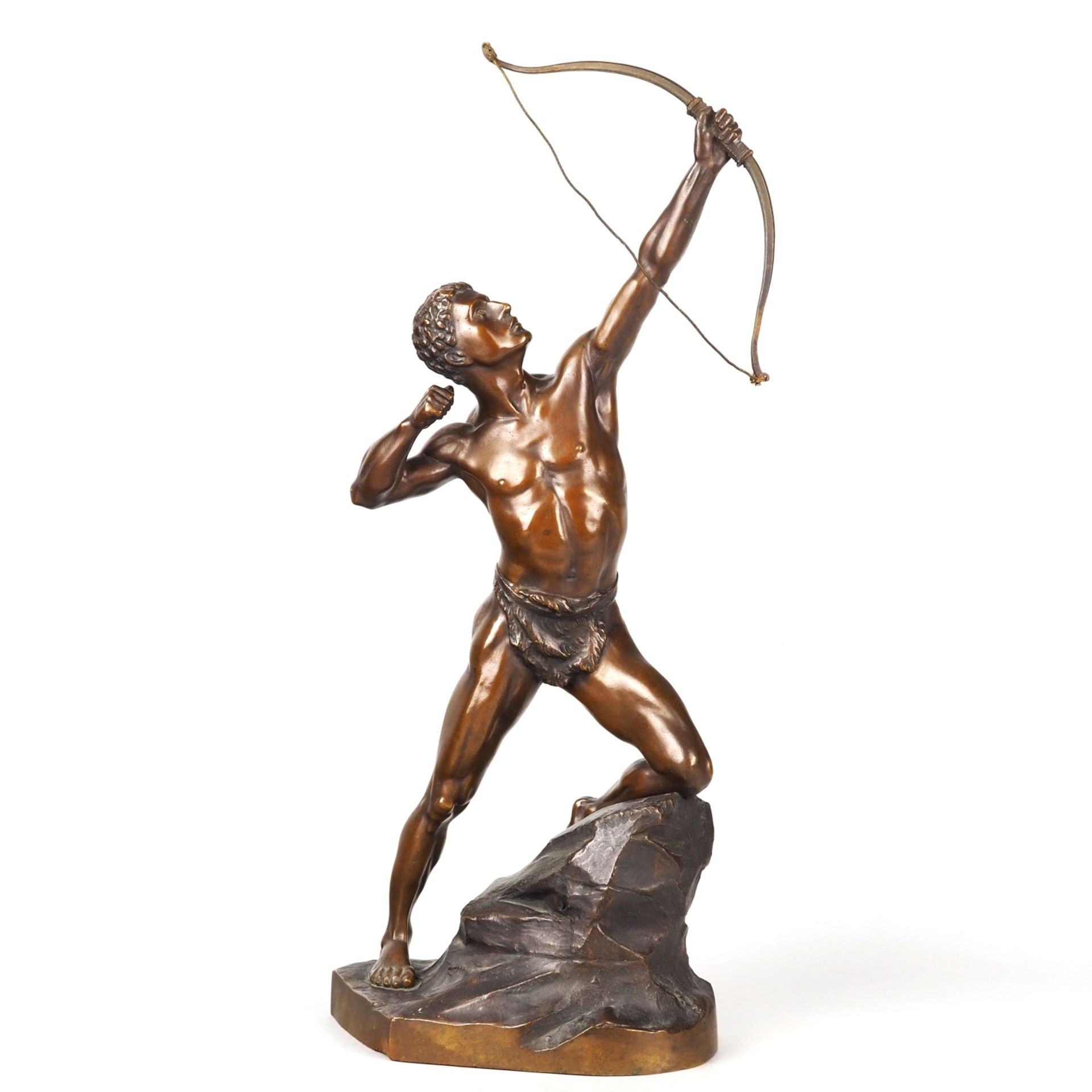 Athletic semi-nude of an archer by Nikolaus Wendelin Schmidt, bronze early 20th century.