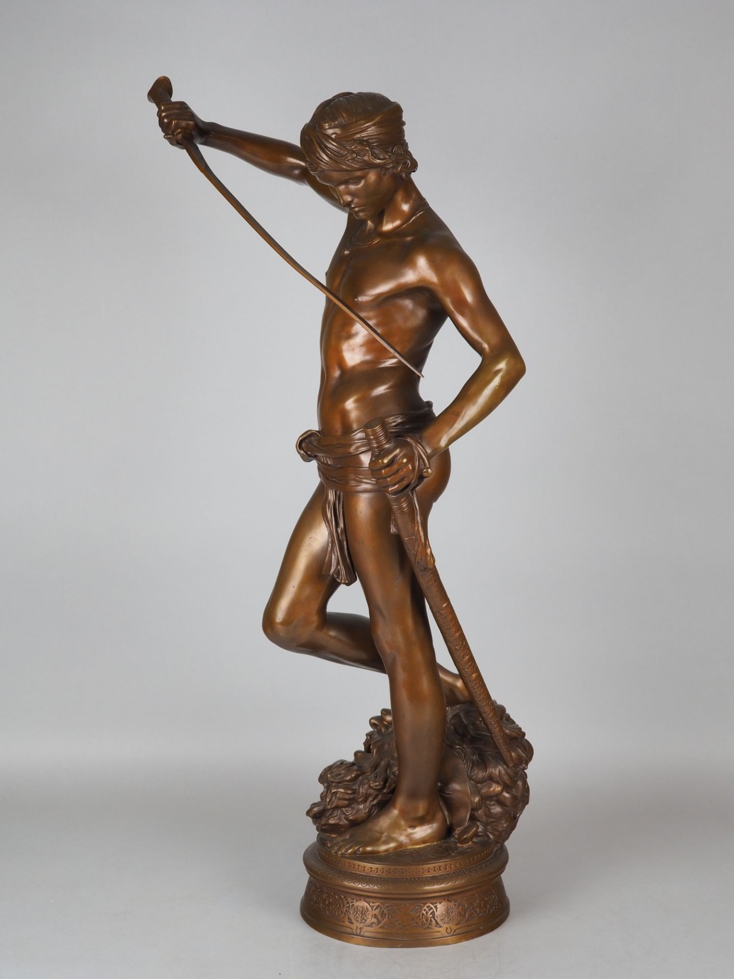 Repräsentative große Bronze "David Sieger" (über 72cm hoch!) von Antonin Mercié gegossen von F. Bar - Bild 2 aus 6