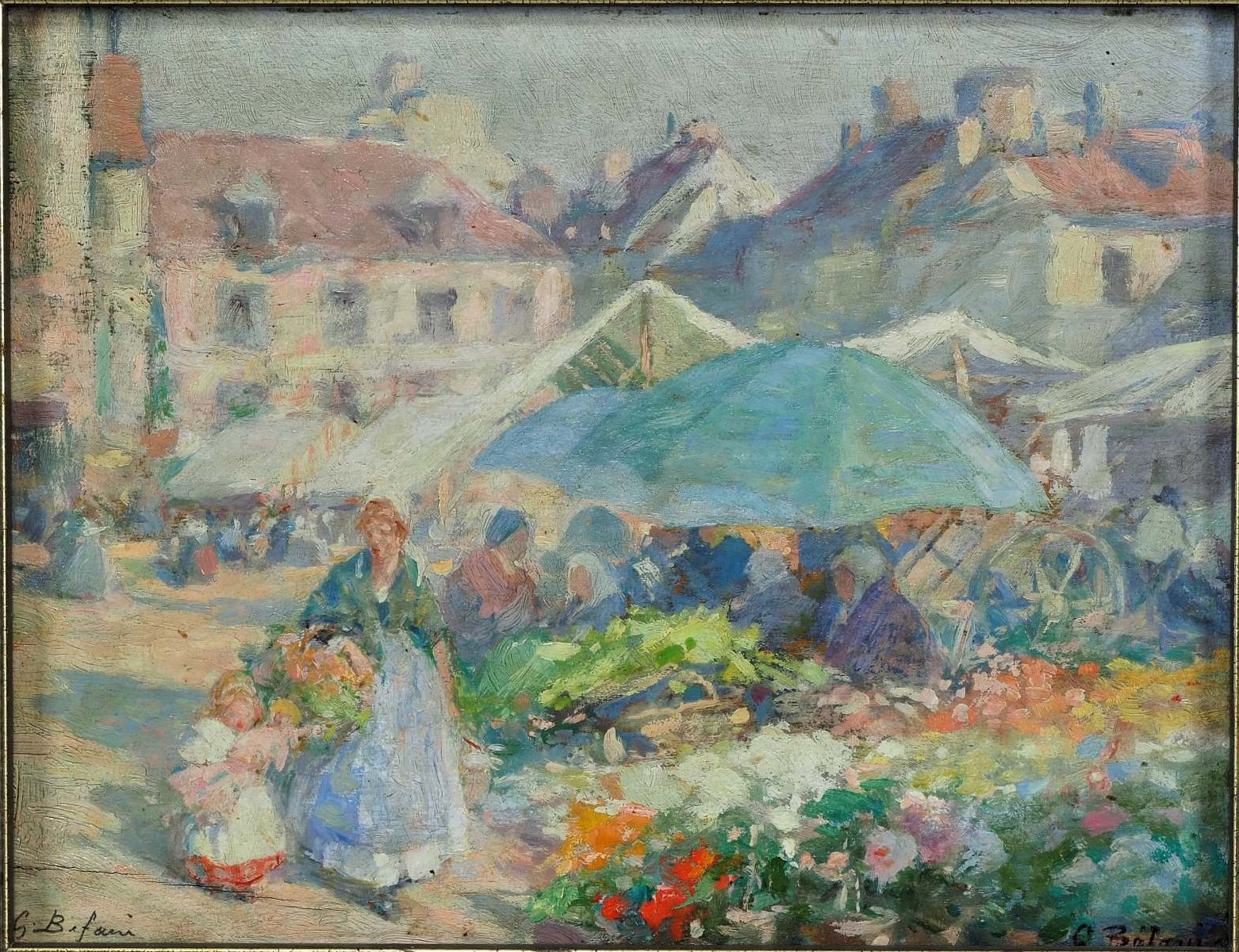 Gennaro Befani (1866, Naples - 1949, Bagneux) - Flower market, late 19th c.