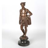 Götterbote Hermes Bronze Ende 20. Jhdt. nach antikem Vorbild auf Marmorsockel