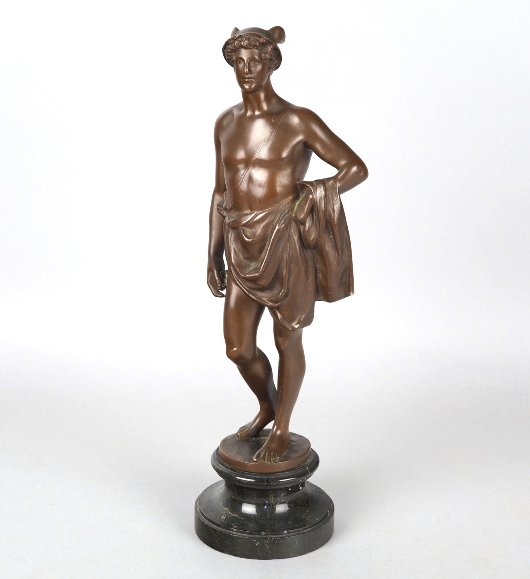 Messenger of the gods Hermes bronze end of 20th century after antique model on marble base