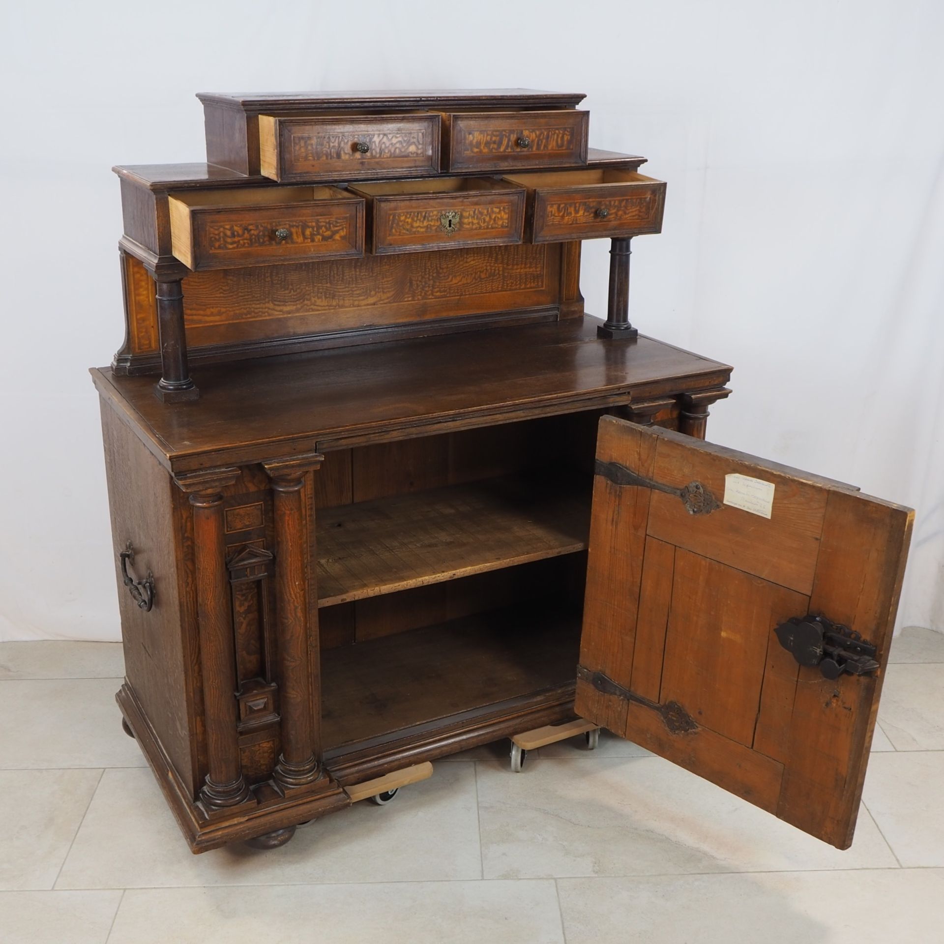 Ulm furniture, sideboard with attachment, probably 17th/18th century.  - Image 2 of 8