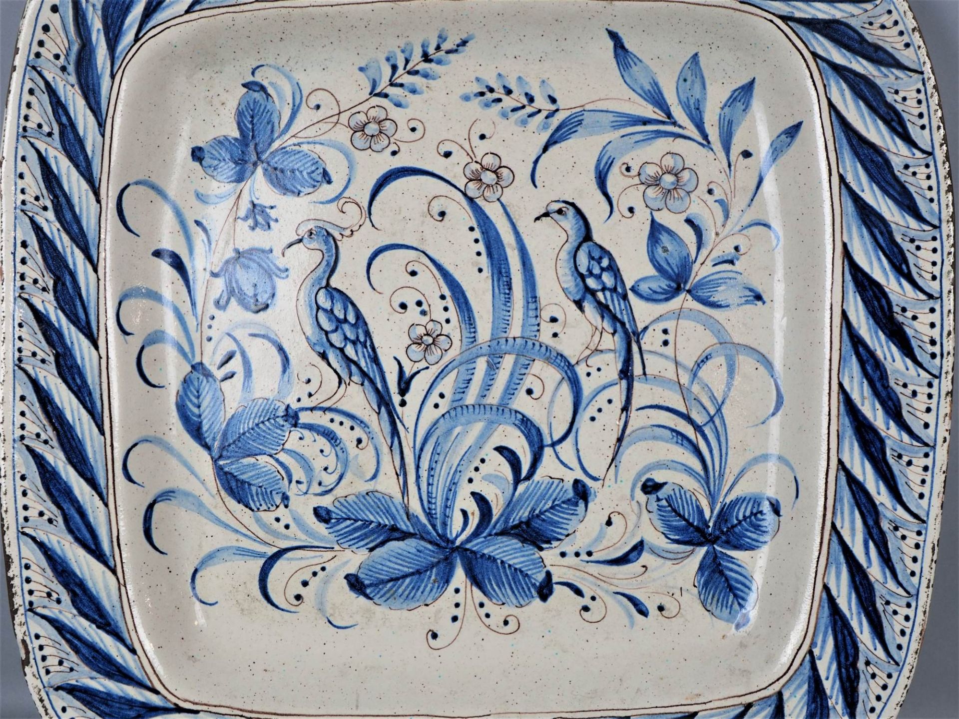 Faience, large square plate, probably 17th century. - Image 2 of 3