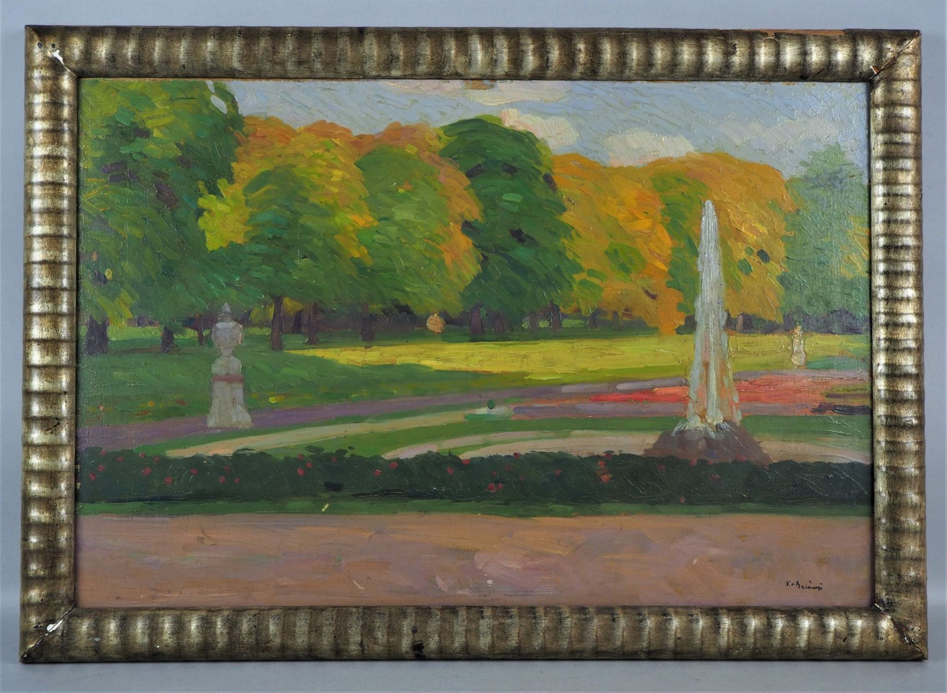 Impressionism Oil painting "Park Landscape", probably France around 1900.