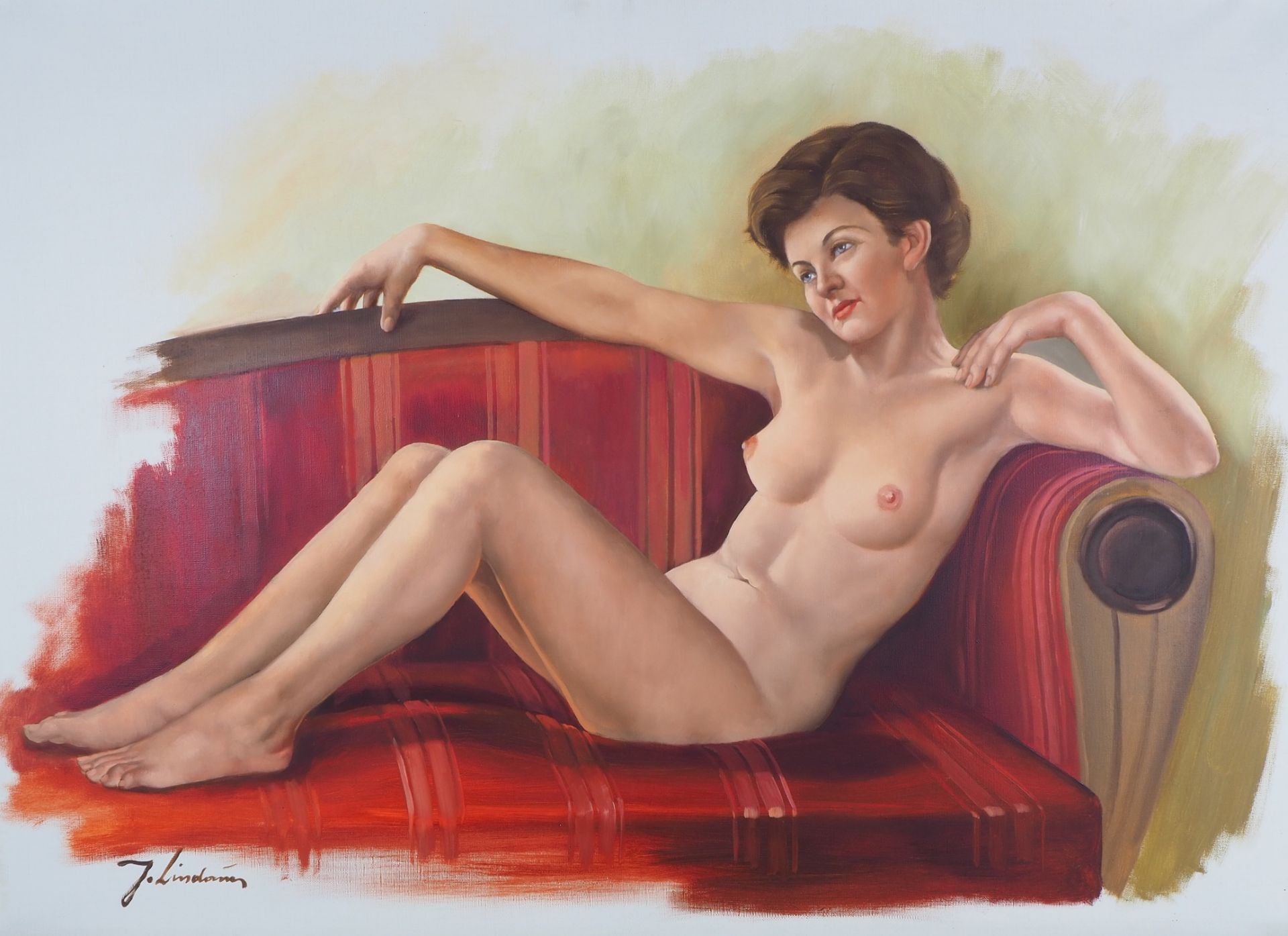 Large oil painting "Reclining Nude", 20th century. - Image 2 of 4