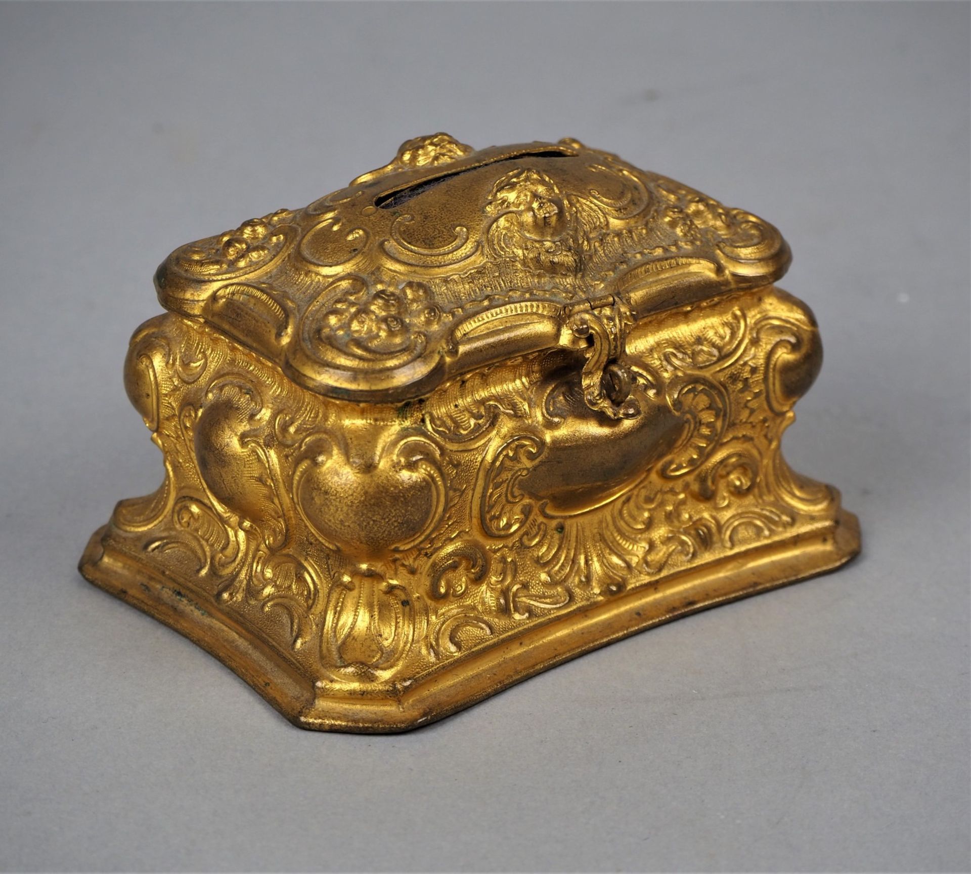 Art Nouveau brass money box, around 1890